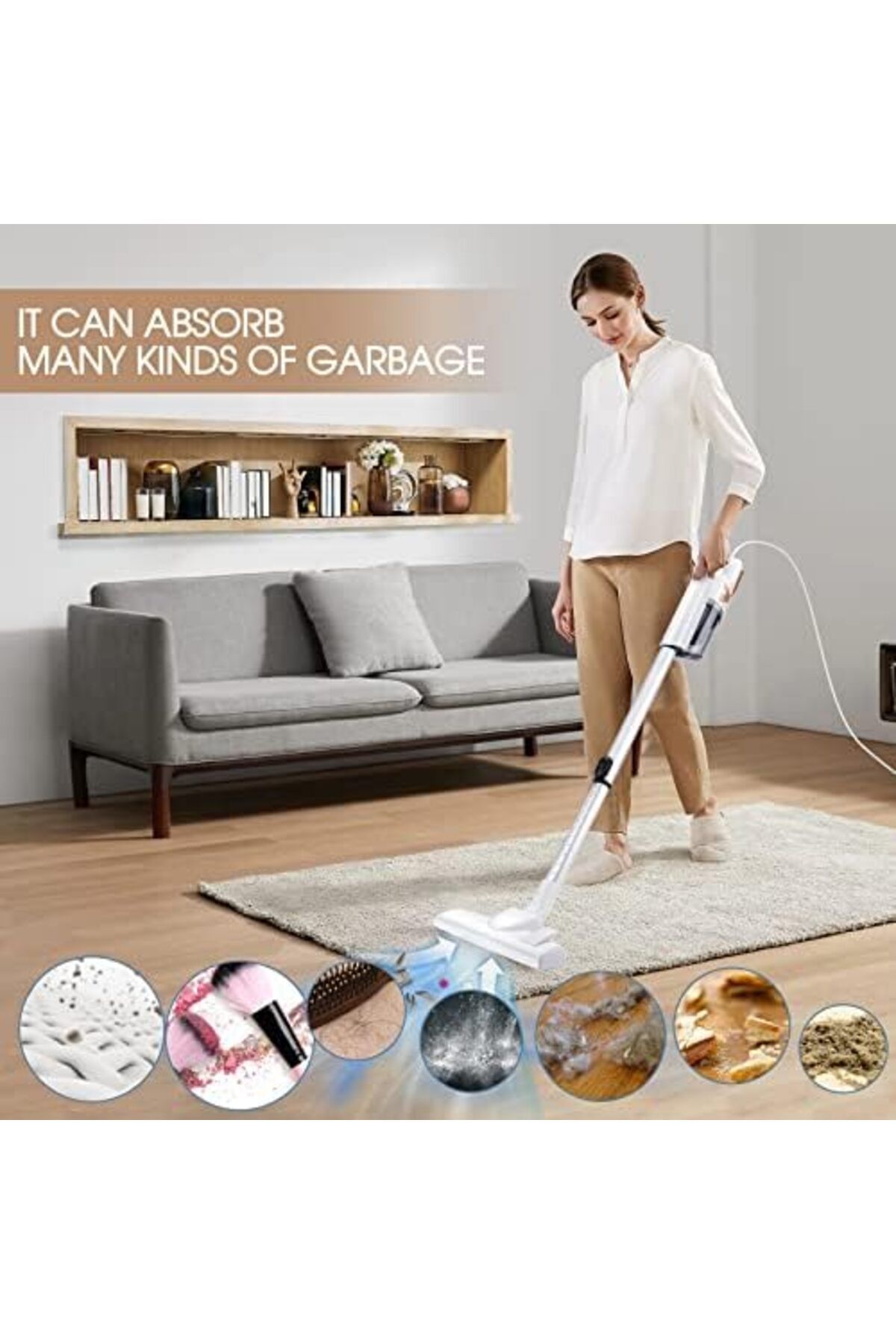Generic-Corded Stick Vacuum Cleaner 650W, 18KPa Suction Power, 5M Cord, Lightweight and Multifunctional 4
