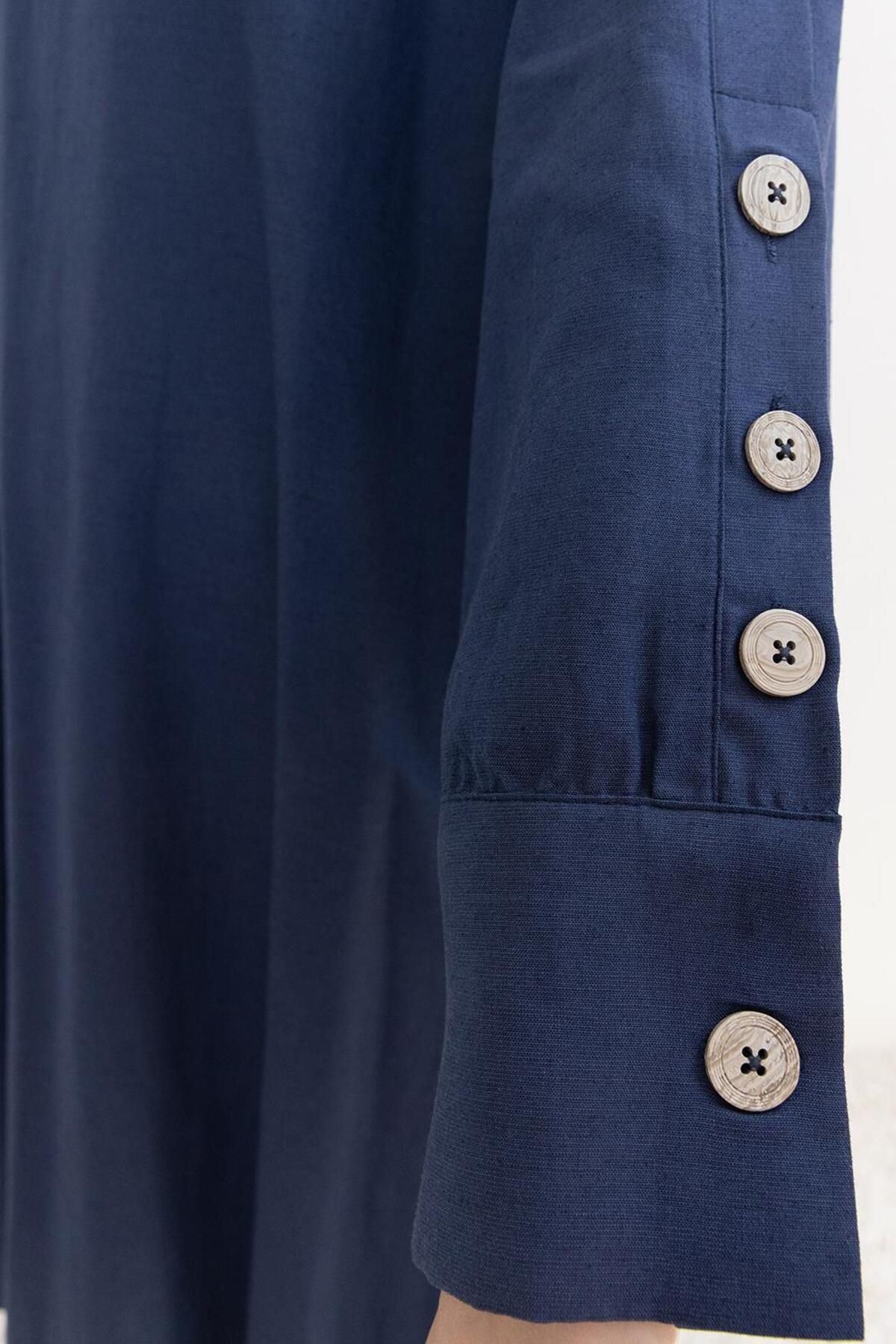 ALLDAY-Indigo-Cuff Button Linen Tunic 4