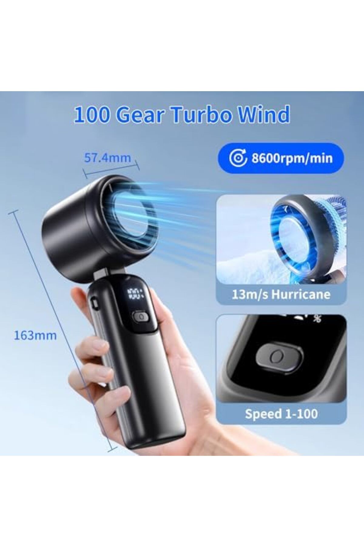 Generic-Handheld Portable Turbo Fan, 180° Foldable 6-Speed Mini Handheld Fan with Cooling Plate, 2 2