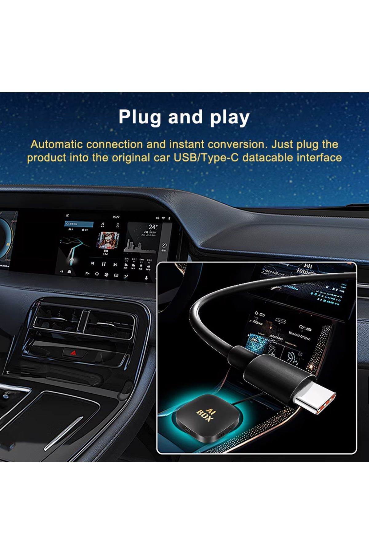 OEM-Adaptor Auto Wireless CarPlay și Android Auto, AI Box Android 13, Netflix și YouTube, 2+32 GB, GPS, pe 4