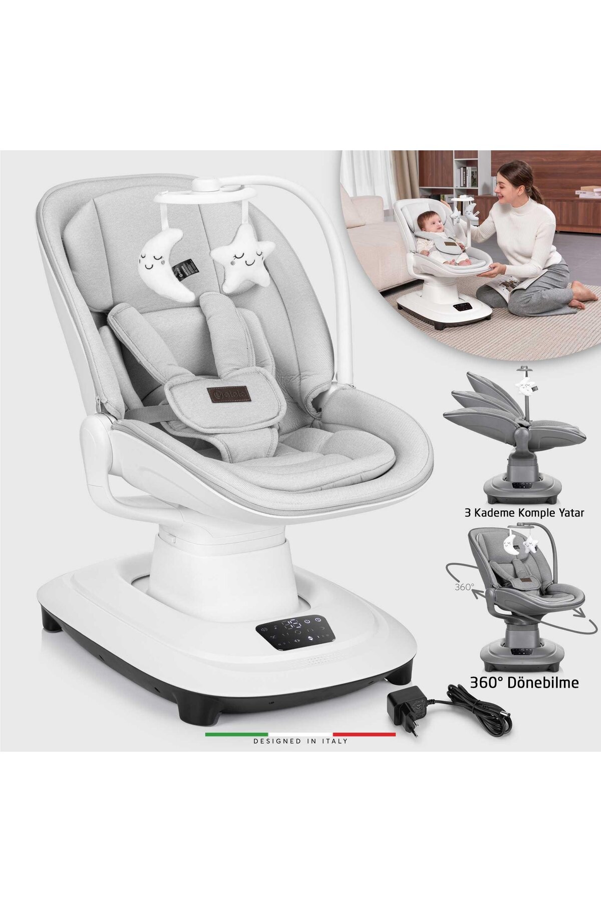 Elele Materno Premium Elektrikli Otomatik Sallanan Ana Kucağı Kademeli Beyaz