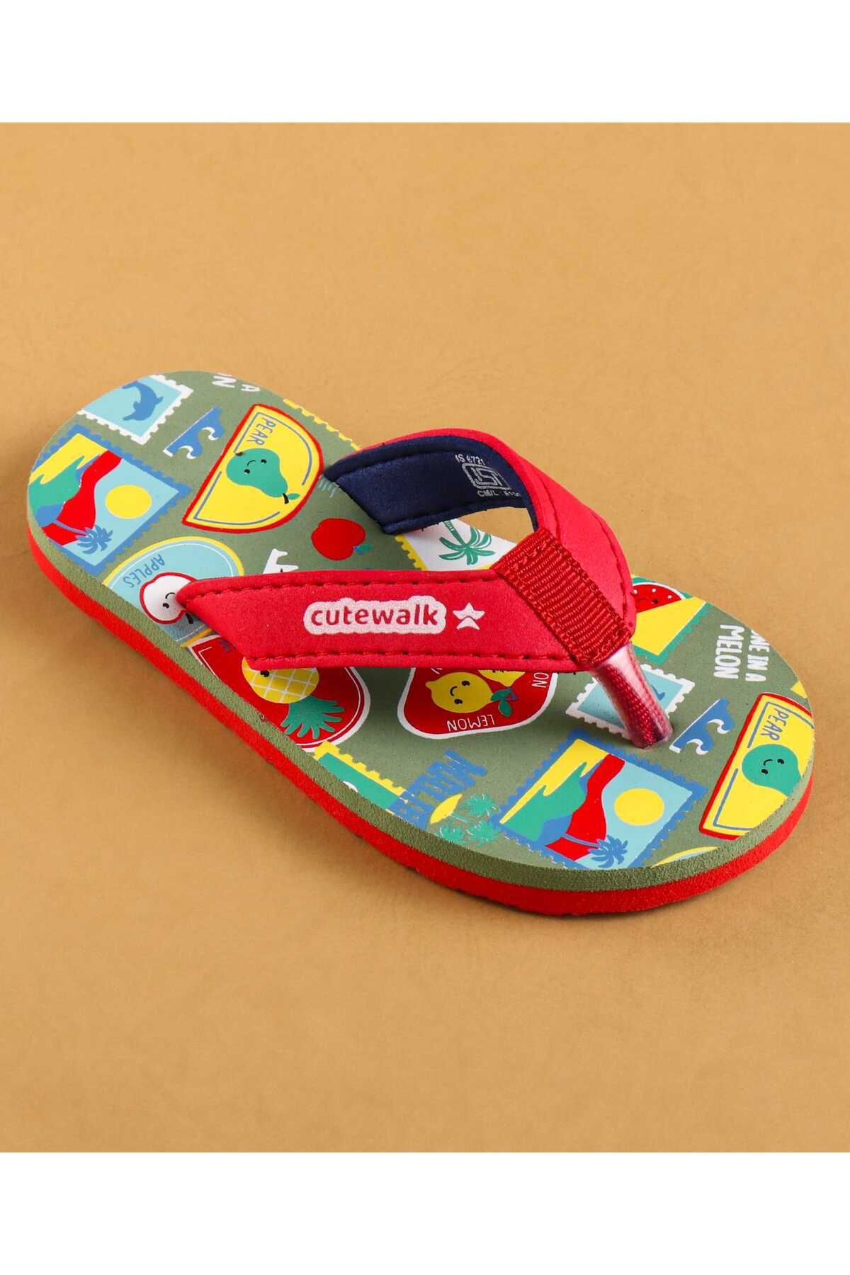 Cute Walk by Babyhug-Cute Walk by Babyhug Slip on Flip Flops with Stamp Print - Red 3
