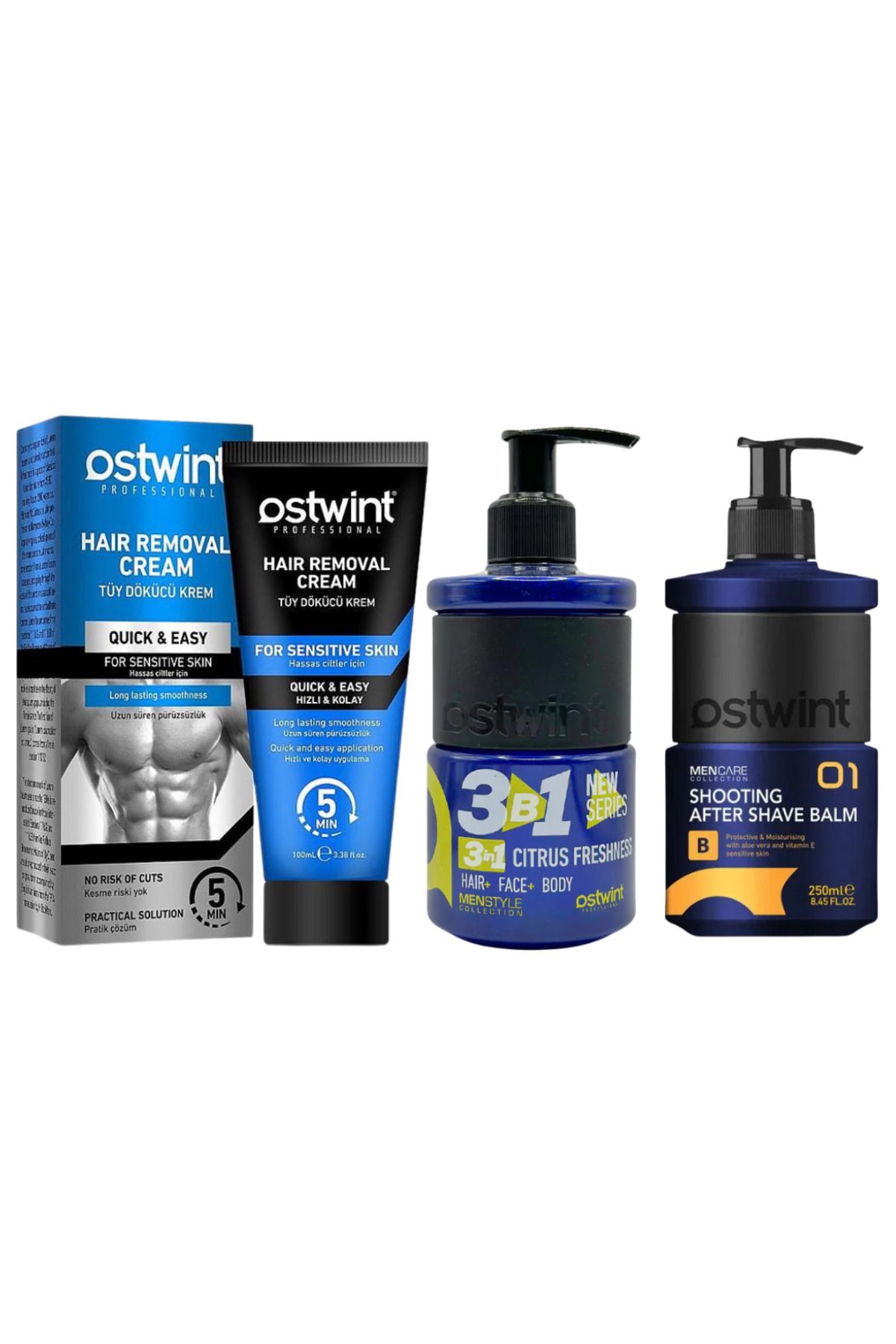 Ostwint-Depilatory Cream for Sensitive Skin 100ml 3 in 1 Shower Gel 250ml After Shave Balm 01 250ml 1