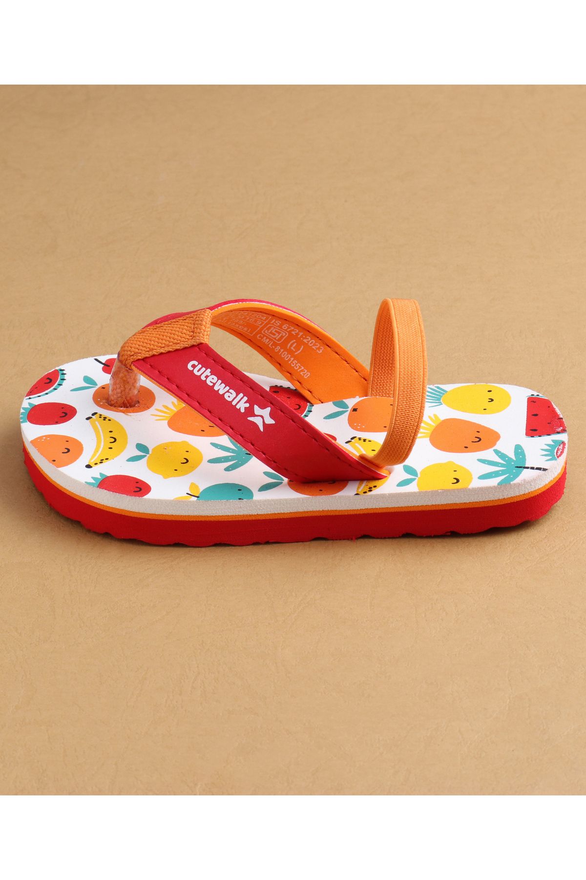 Cute Walk by Babyhug-Cute Walk by Babyhug Flip Flops With Backstrap & Fruits Print - Red 4