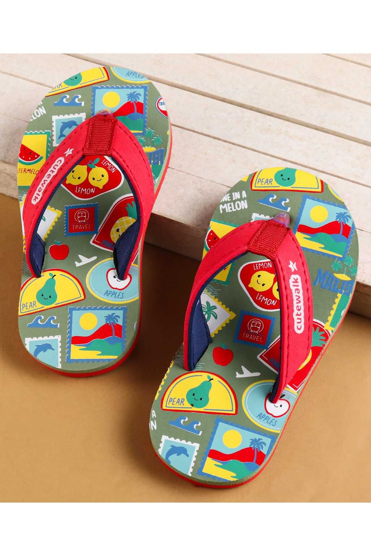 Cute Walk by Babyhug-Cute Walk by Babyhug Slip on Flip Flops with Stamp Print - Red 1