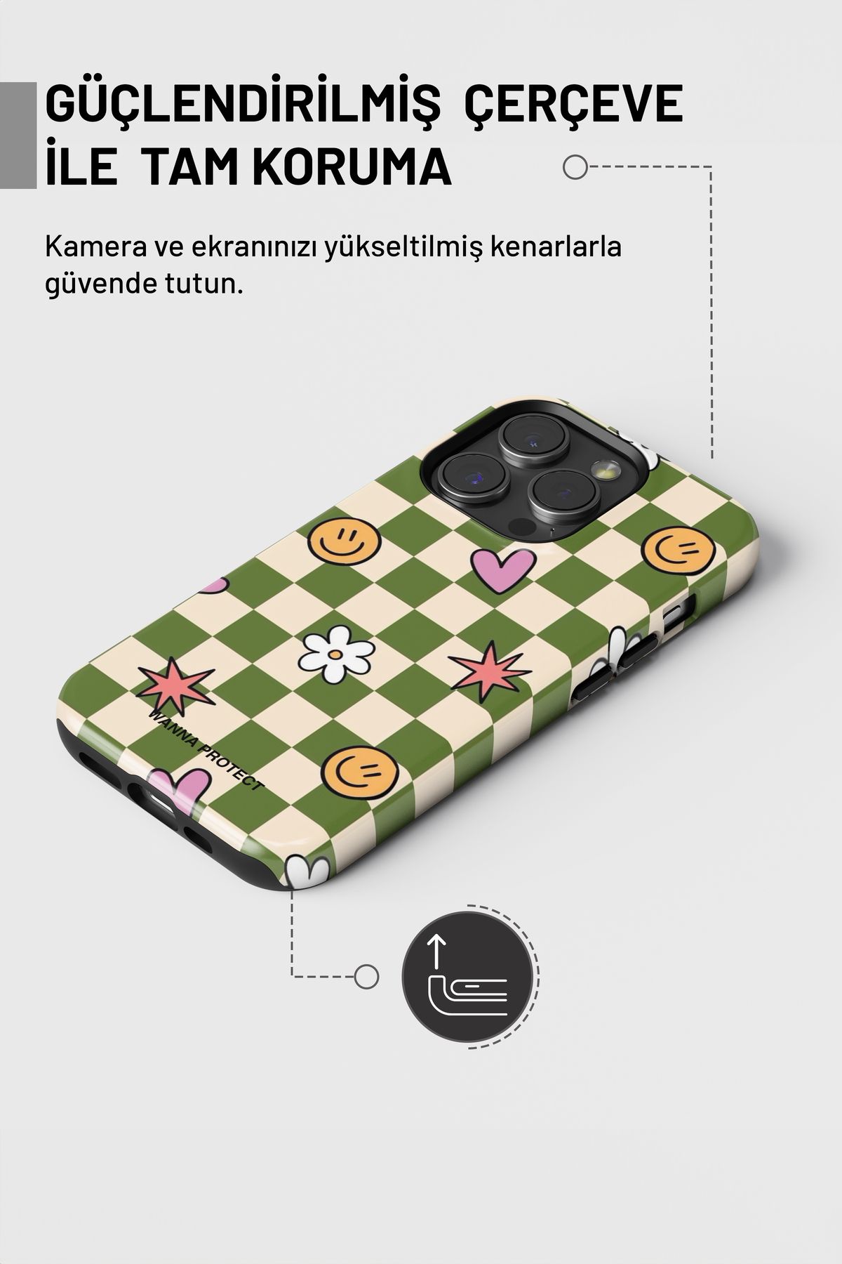 WANNA PROTECT-حافظة هاتف iPhone 13 بطبقة مزدوجة ممتصة للصدمات ومضيئة على شكل قلب مبتسم 5