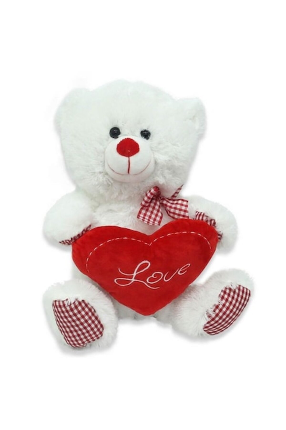 Ursuleț de pluș cu inimă, 40 cm, alb,