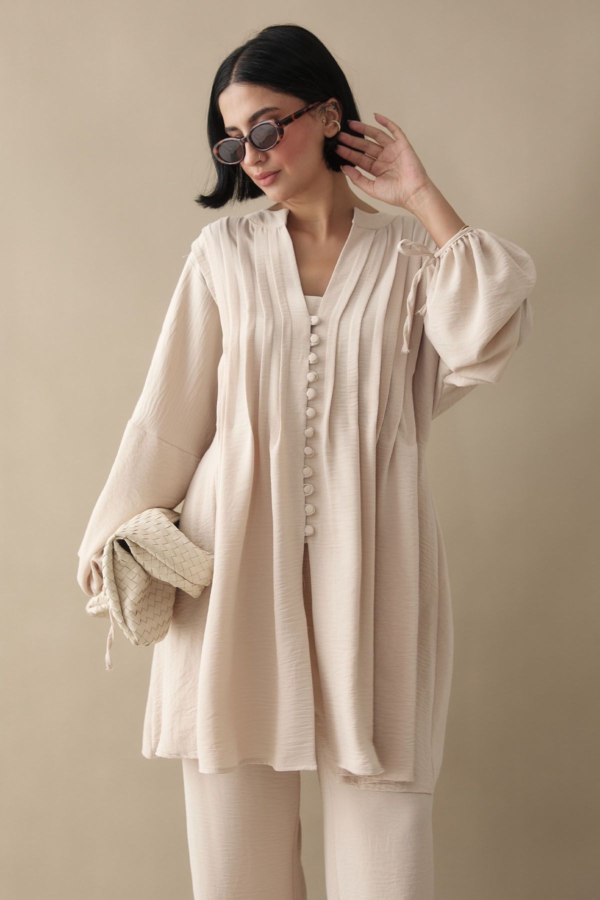 InStyle-Ribbed Handle Drawstring Beige Ayrobin Set 4