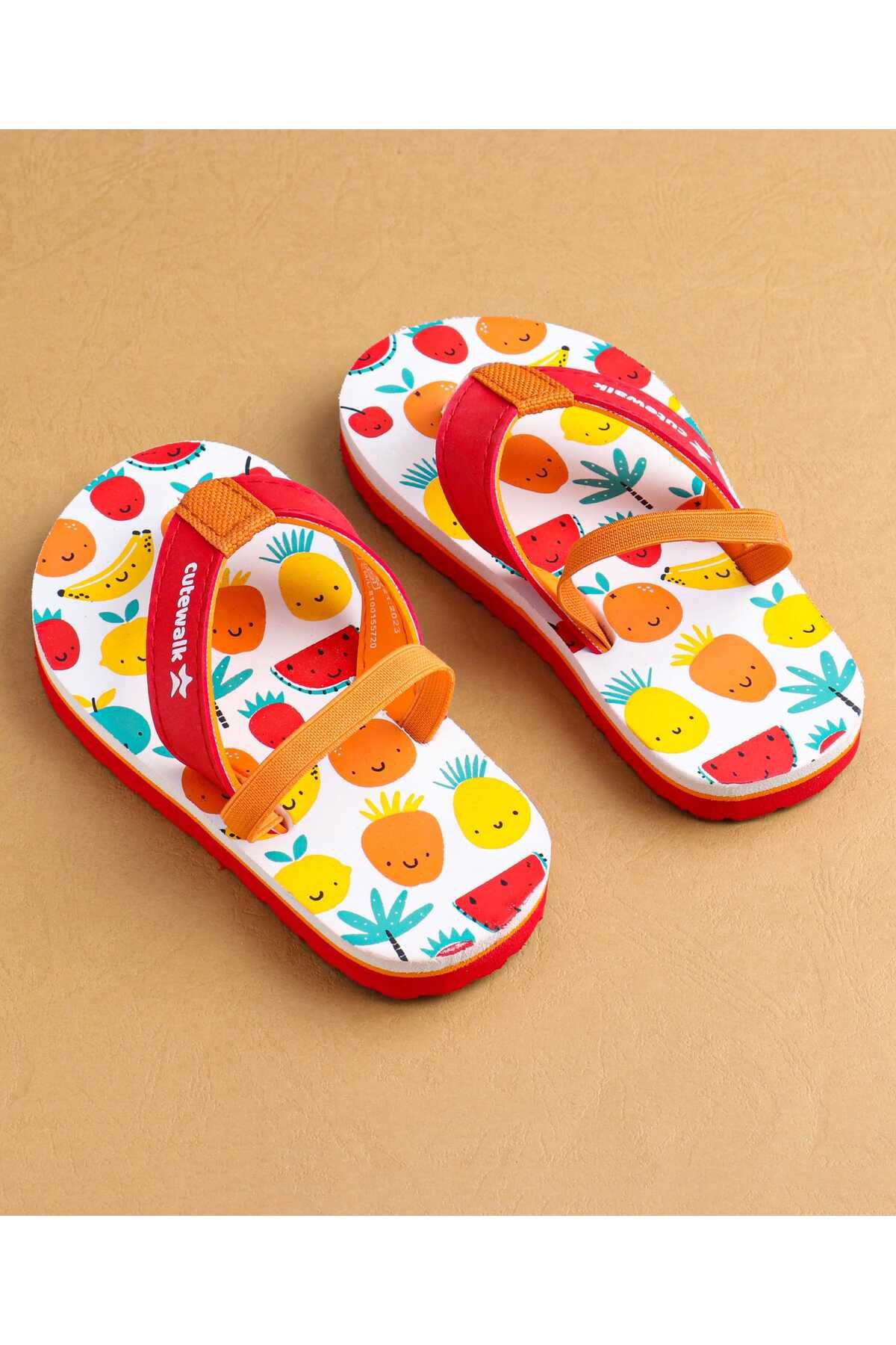 Cute Walk by Babyhug-Cute Walk by Babyhug Flip Flops With Backstrap & Fruits Print - Red 2