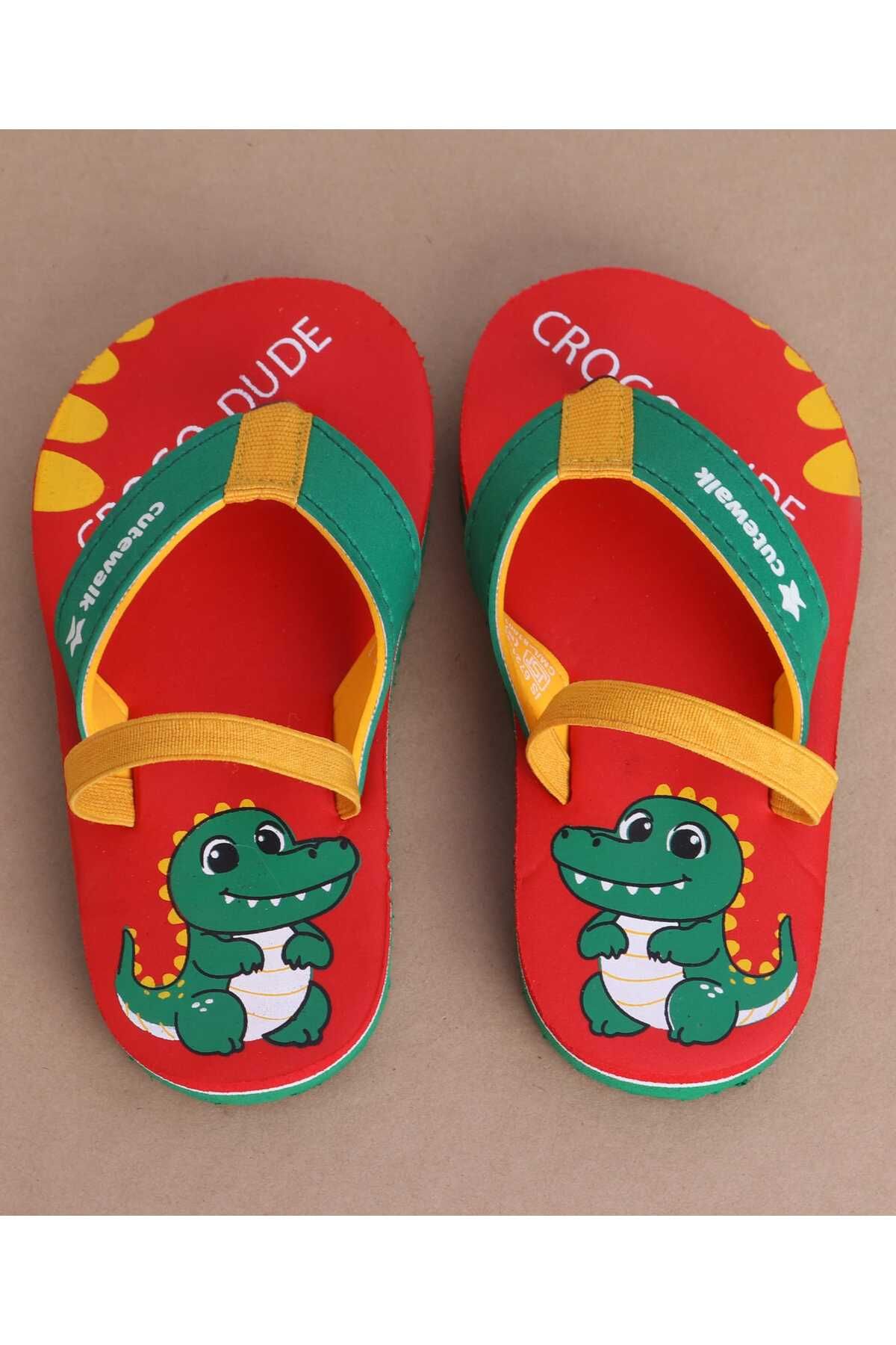 Cute Walk by Babyhug-Cute Walk by Babyhug Flip Flops with Back Strap & Crocodile Print - Red 7