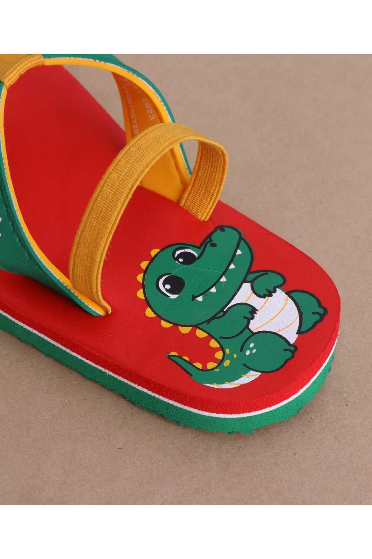 Cute Walk by Babyhug-Cute Walk by Babyhug Flip Flops with Back Strap & Crocodile Print - Red 8