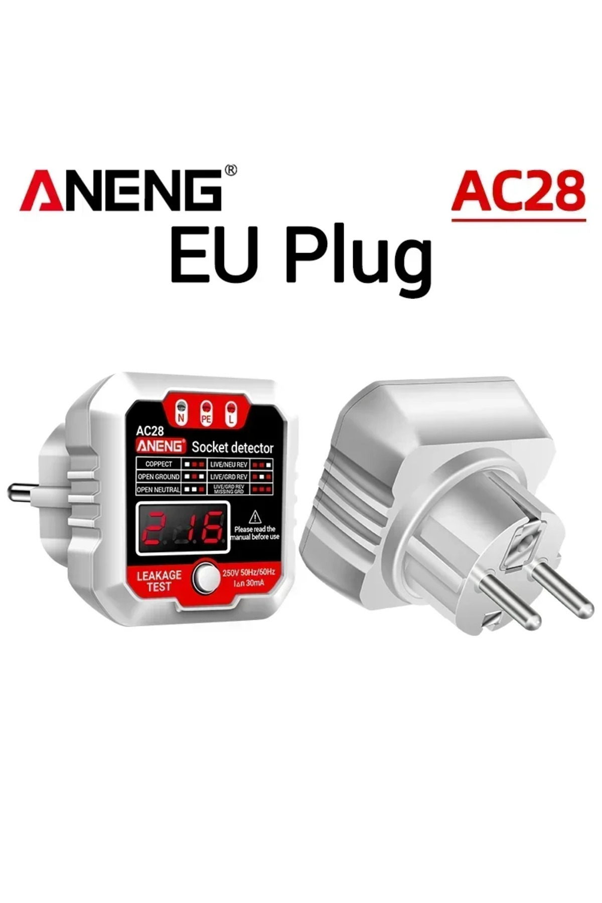 Choice-AC28 EU(White) ANENG AC27/AC28 Socket Tester Voltage Test Socket Detector EU/US Plug arity Detector 1