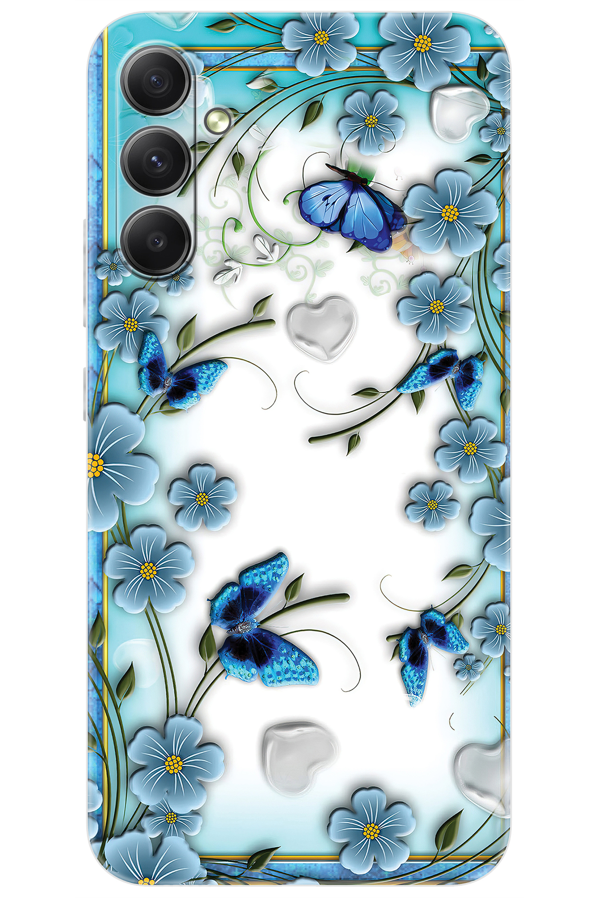 Samsung Galaxy A34 (SM-A346E) Compatible Case Patterned Silicone Flowers and Butterflies NGO:547 CP-XrpoUi8