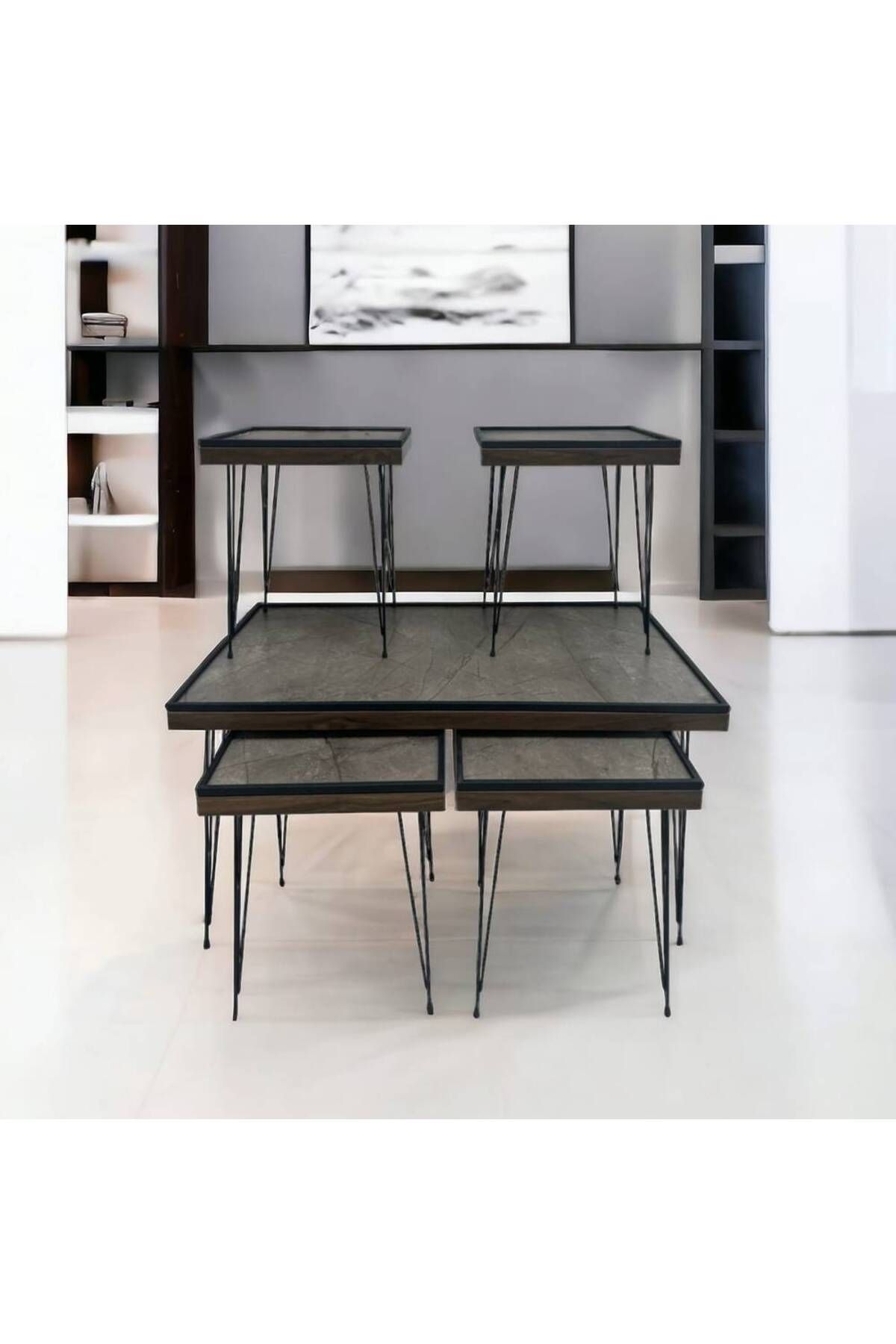 Al Saada Home-طقم طاولة قهوة أكريليك متداخلة، 4 قطع، أسود مع حامل 5