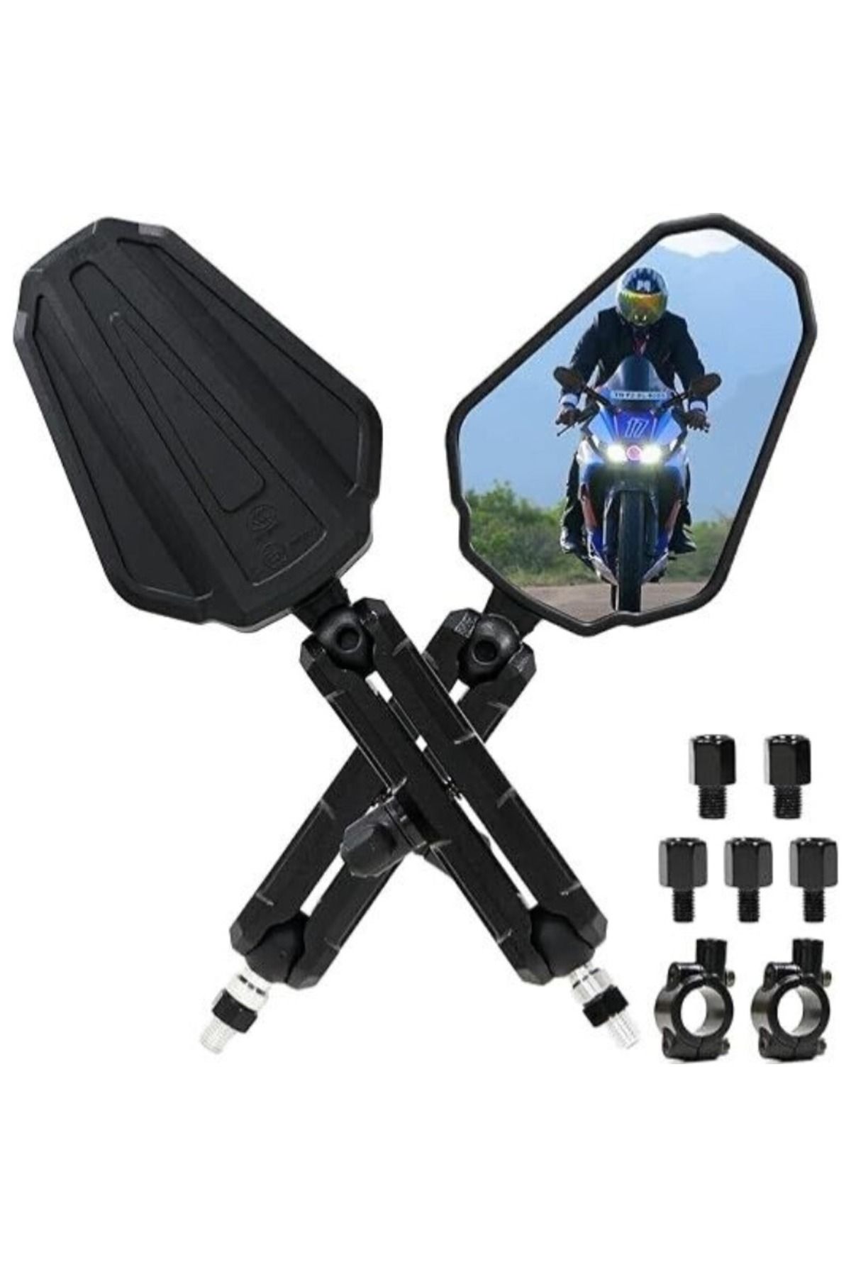 Choice-black High Quality Universal Motorcycle Rear View Mirrors Foldable Rear View Handlebar Side Mirror A 1
