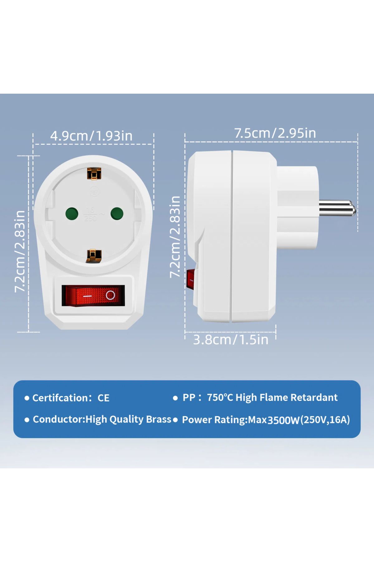 Choice-250V EU 1 WHITE A Set of 3 Sockets with Safety Contact, Socket Adapter, Middle Socket with Switch, S 2