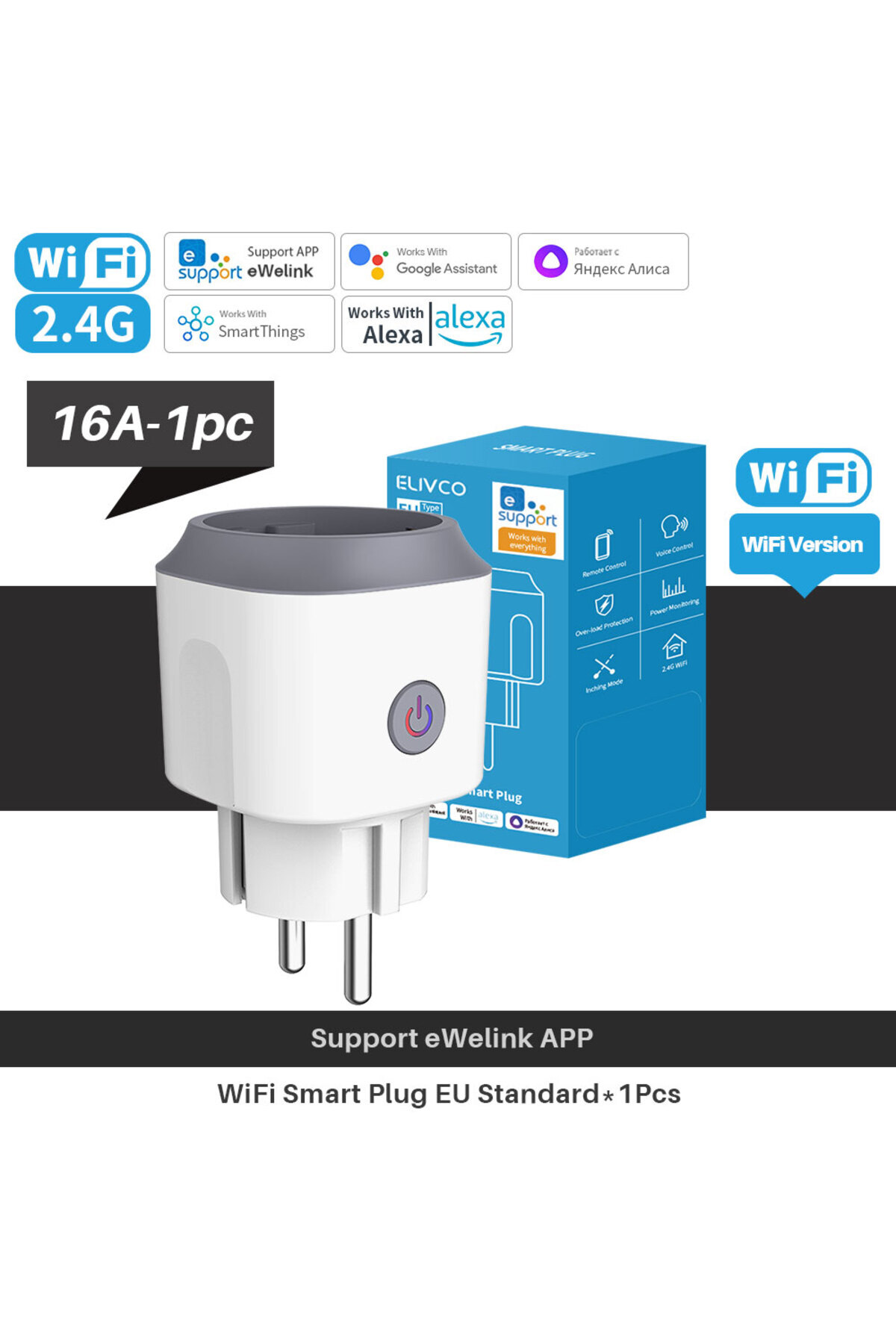 Choice1-100-240V EU 16A Smart Socket-1pc eWelink 16A/20A Smart Socket WiFi EU Plug With Power Monitoring Tim 1