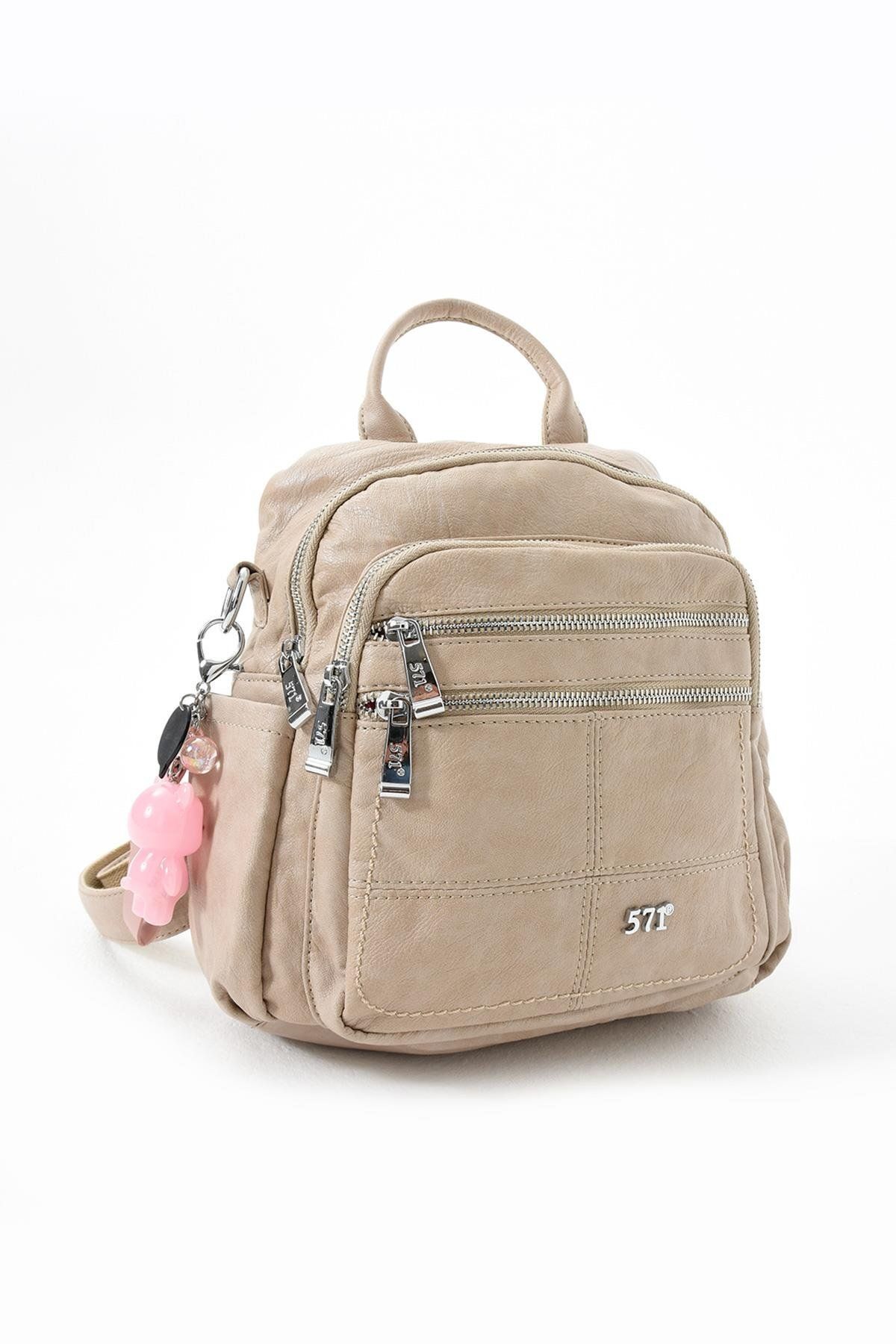 571 Collections Çanta-Three-Function Faux Leather Backpack, Shoulder, and Hand Bag Mink (Model: 571-13-17C) 4