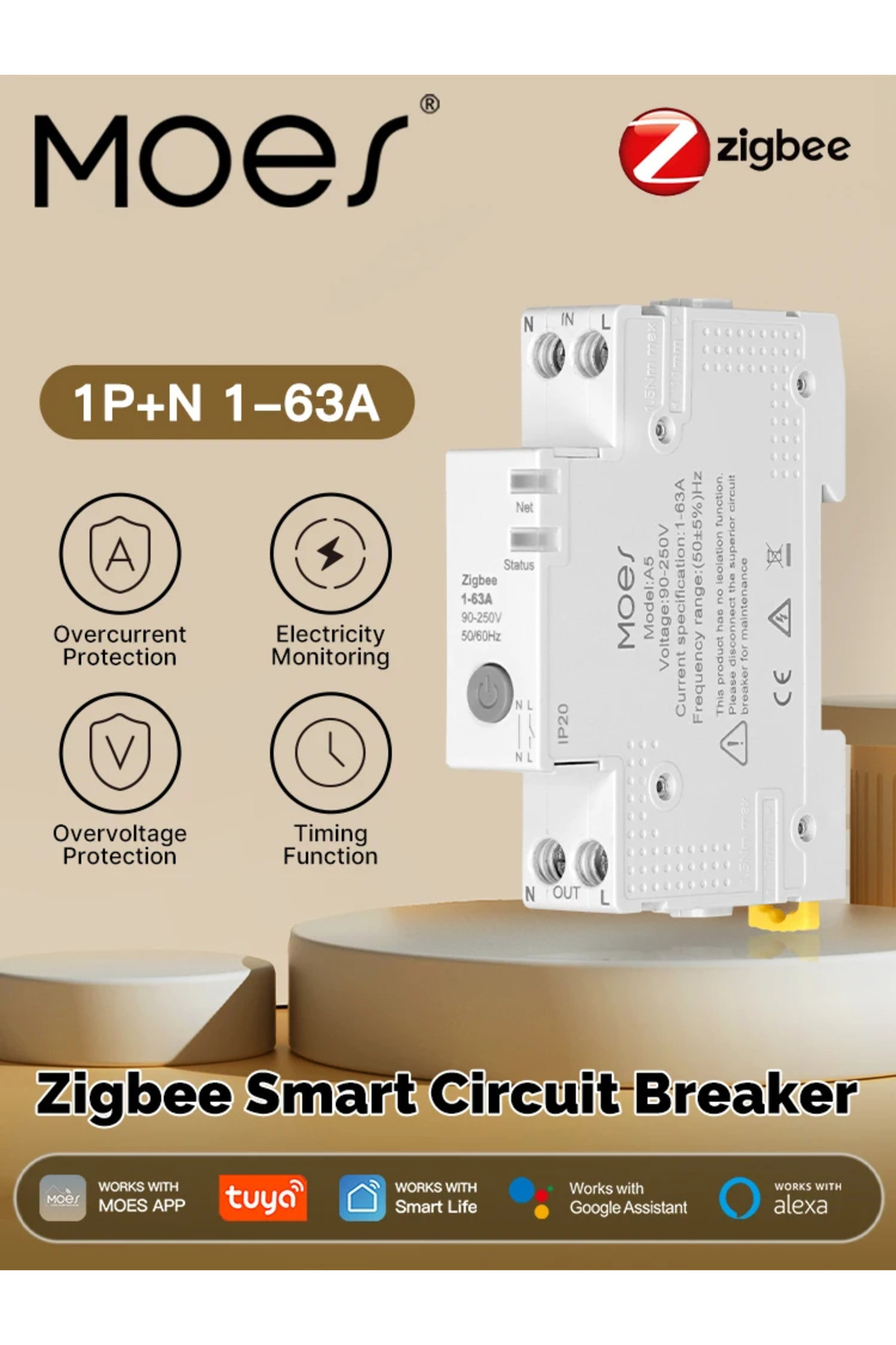 MOES-Tuya Zigbee Smart Circuit Breaker 63A with Alarm Threshold Set Fireproof Retardant Electrici... 7