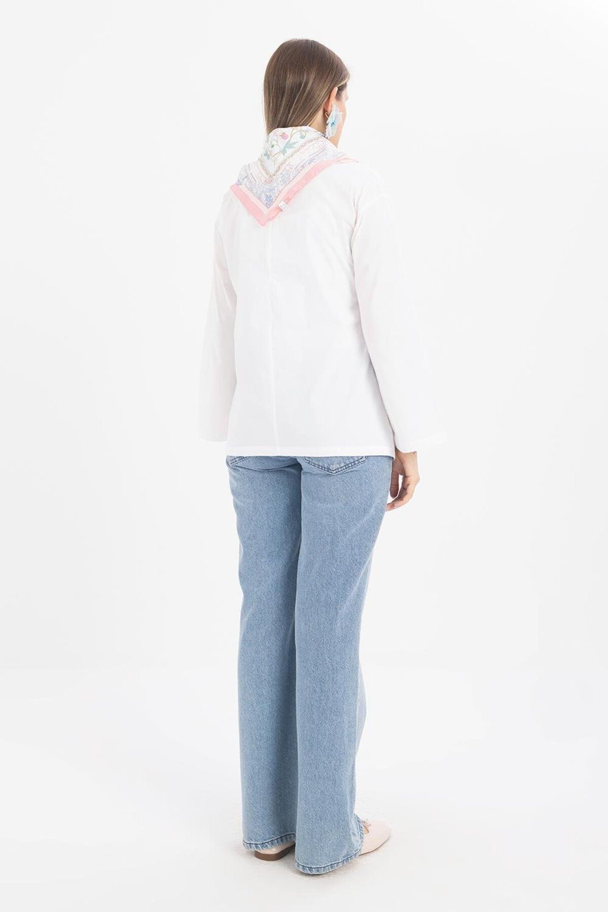 ALLDAY-White-Pleated Hidden Zipper Lycra Blouse 4