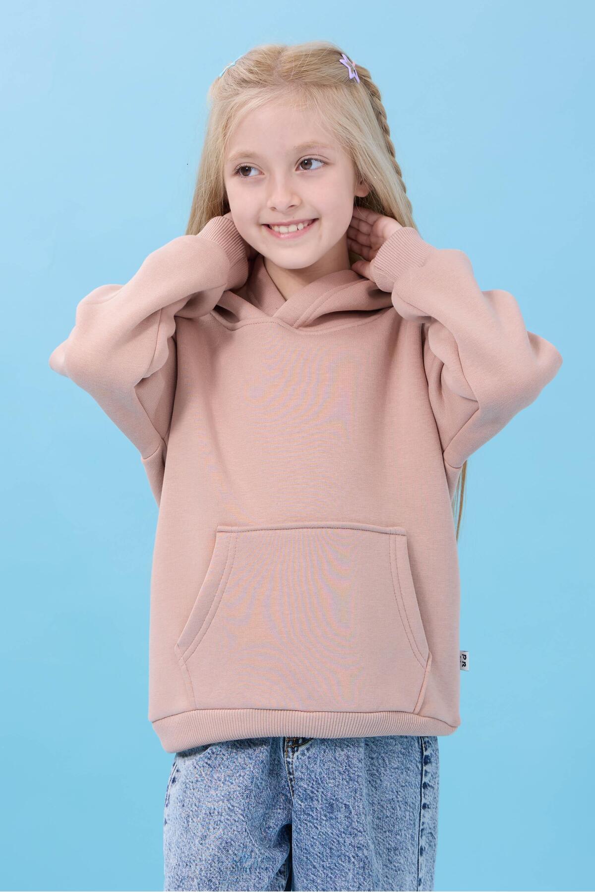 Perendi Unisex Kapüşonlu Kanguru Cepli Şardonlu Kışlık Sweatshirt - Toprak fotoğrafı 6 (önizleme)