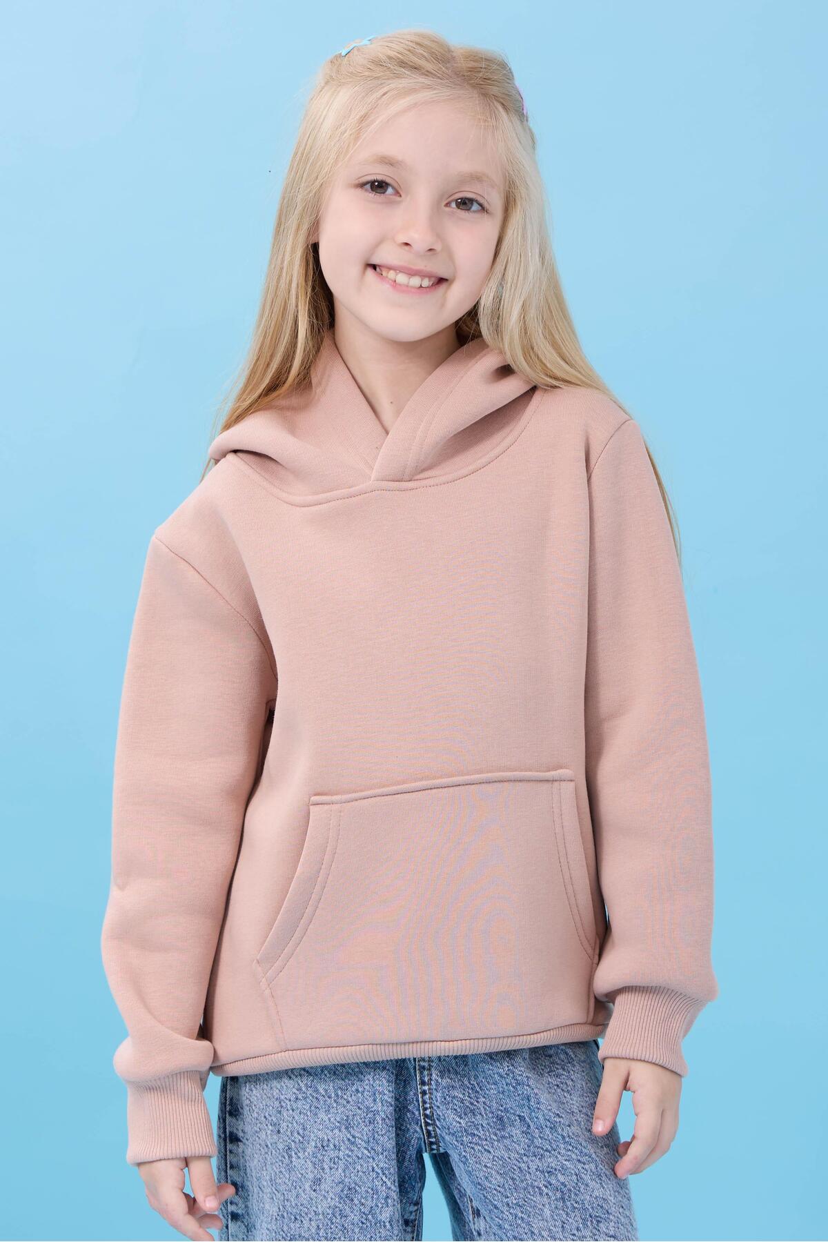 Perendi Unisex Kapüşonlu Kanguru Cepli Şardonlu Kışlık Sweatshirt - Toprak fotoğrafı 4 (önizleme)