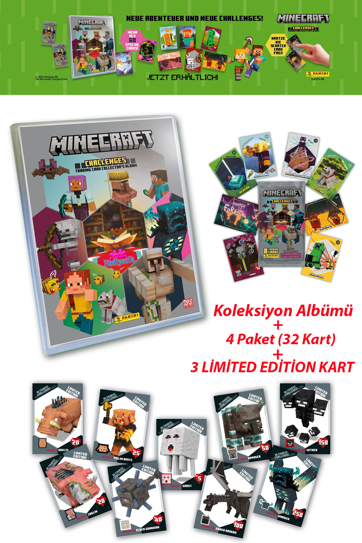 hediyecik Panini Minecraft Challenges Oyun Kartı Albümü Set