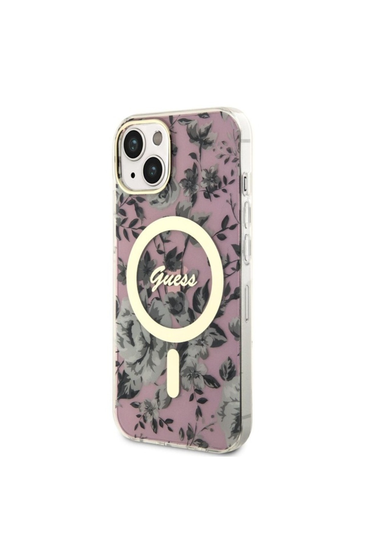 Guess-Flowers IML MagSafe Compatible Protective Case for iPhone 14, Pink 3