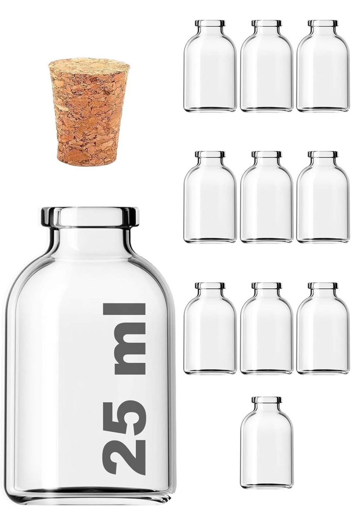 junibeliw 10 Adet 25ml Mantar Tıpalı Şişe Şeffaf Mini Cam Şişe Çok Amaçlı Shot Şişesi Kına Söz Şişe 10x25ml