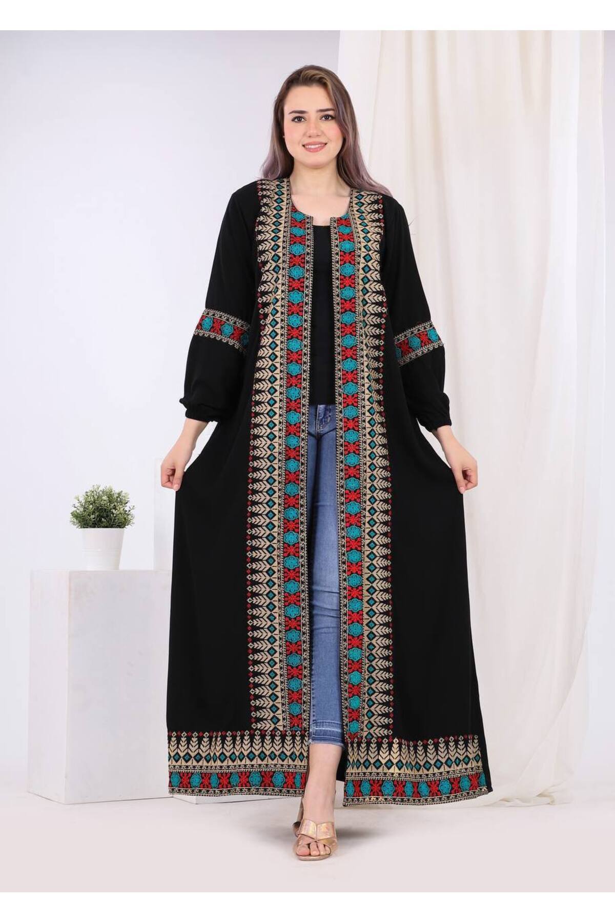 Lyaly aljlabyh-The "Basat Al-Alwan" jalabiya is an open abaya with a unique pattern and multi-colored embroidery that adds liveliness and captivating elegance to your look. 4