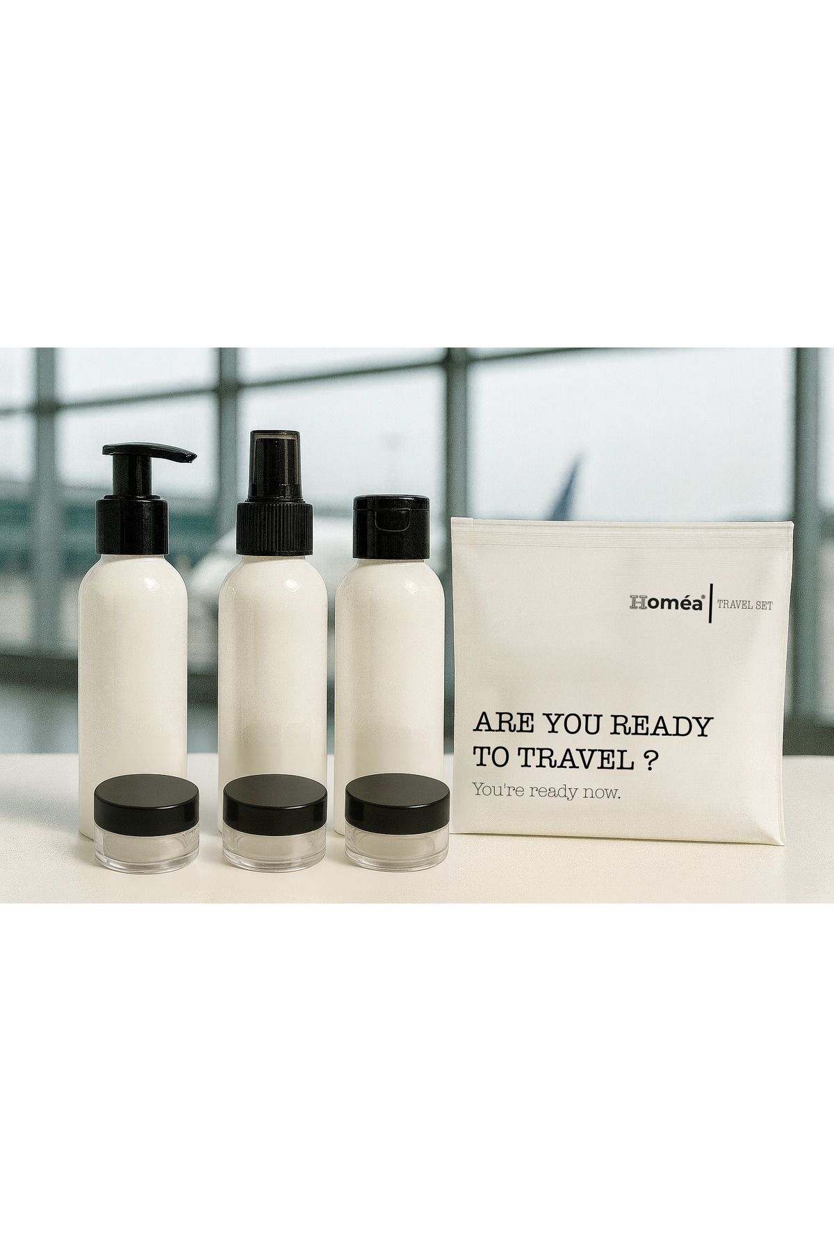 ROYALGROSS-Plastic Travel Size 100ml White Bottle and Jar Set of 6 – Travel Kit with Bag 1