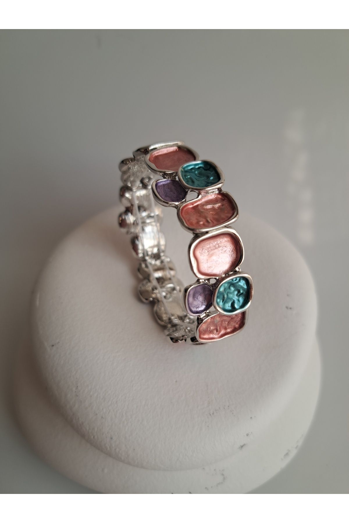 BHR AKSESUAR-Silver Mixed Color Elastic Boho Style Bracelet 4