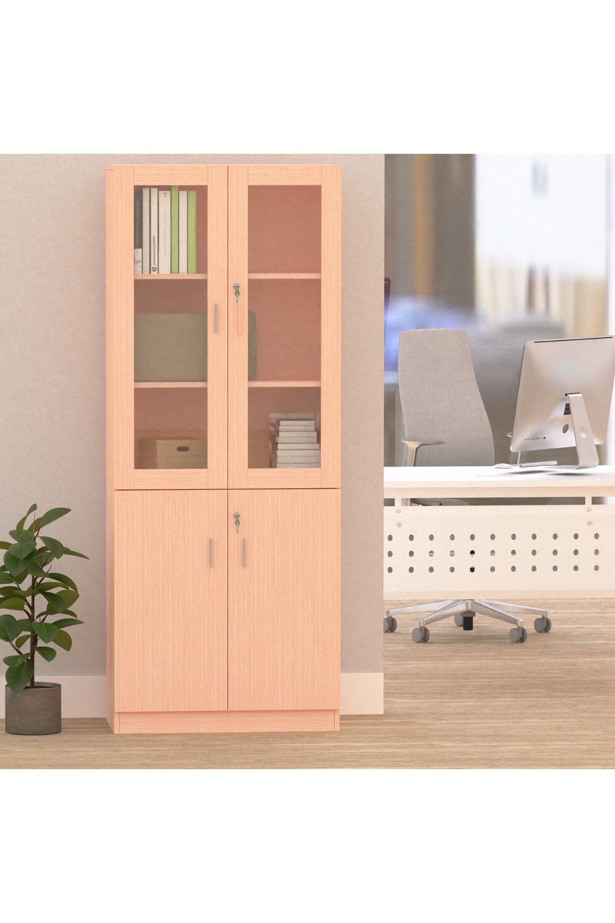 Mahmayi-Argent 1123 Apple Cherry Full Height Bookshelf (Bookshelf Without Digital Lock, Oak) 3