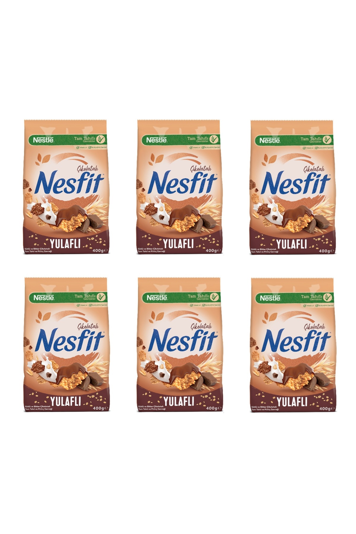 Nesfit Çikolatalı Tam Tahıl ve Pirinç Gevreği 400 Gr x 6 Adet