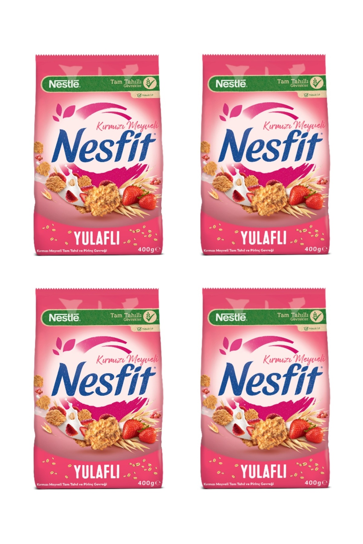 Nesfit Kırmızı Meyveli Tam Tahıl ve Pirinç Gevreği 400 Gr x 4 Adet