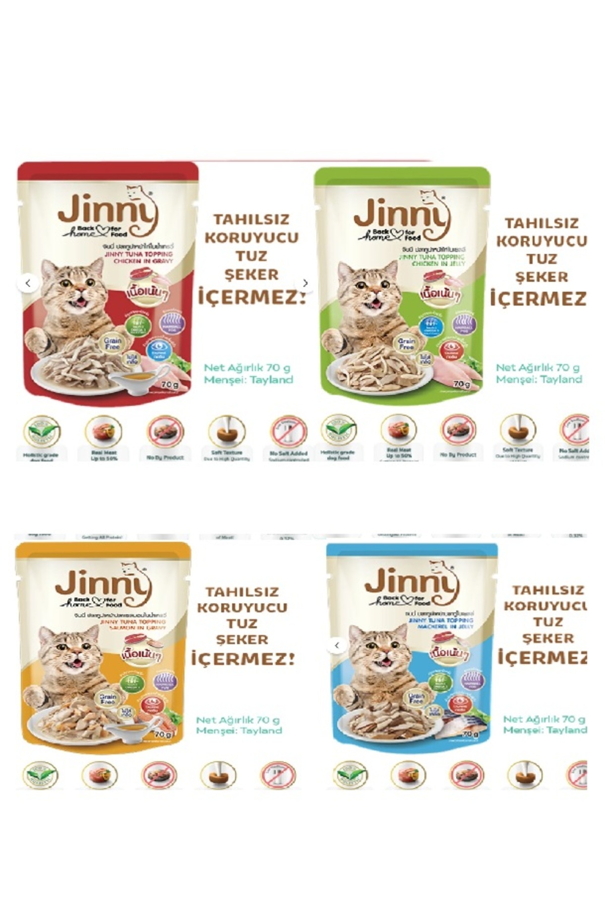 JInny Karışık Kedi Yaş Mama Deneme Paketi 4 x 70 Gr (ORJİNAL BOY)