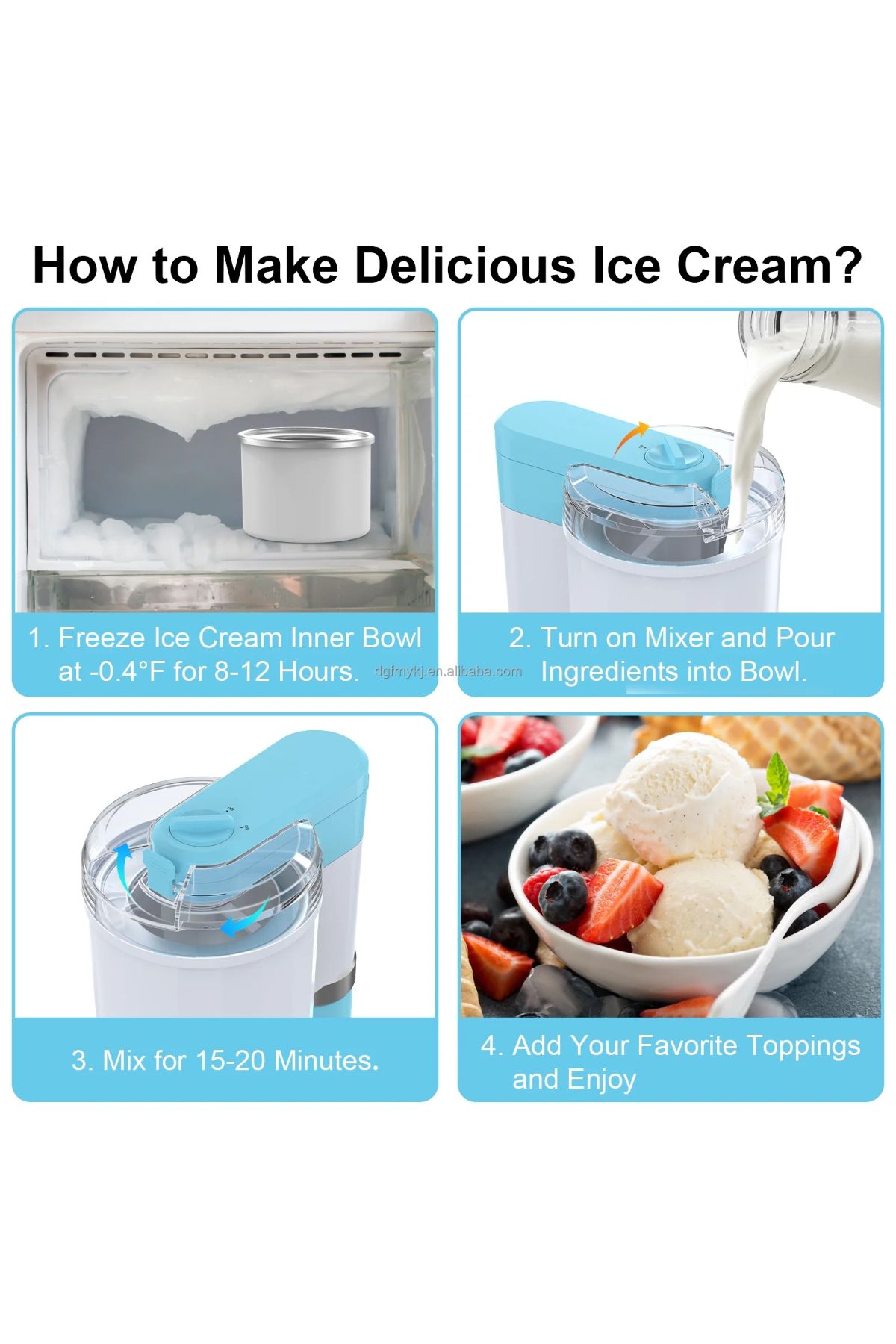 raf-Household Ice Cream Maker Machine, 1 Quart Capacity, Soft Serve Frozen Yogurt and Gelato Maker. 5