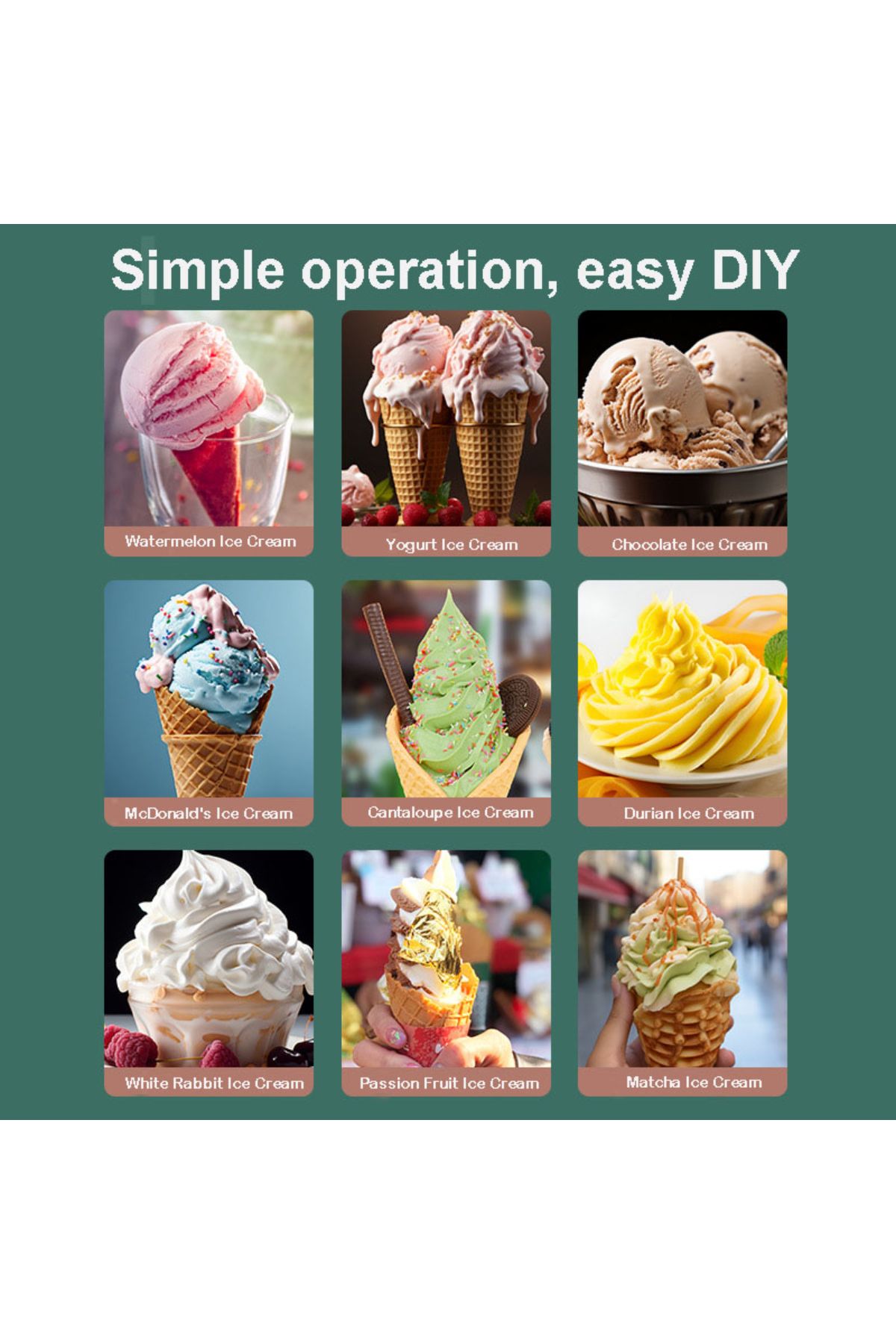 raf-Household Ice Cream Maker Machine, 1 Quart Capacity, Soft Serve Frozen Yogurt and Gelato Maker. 6