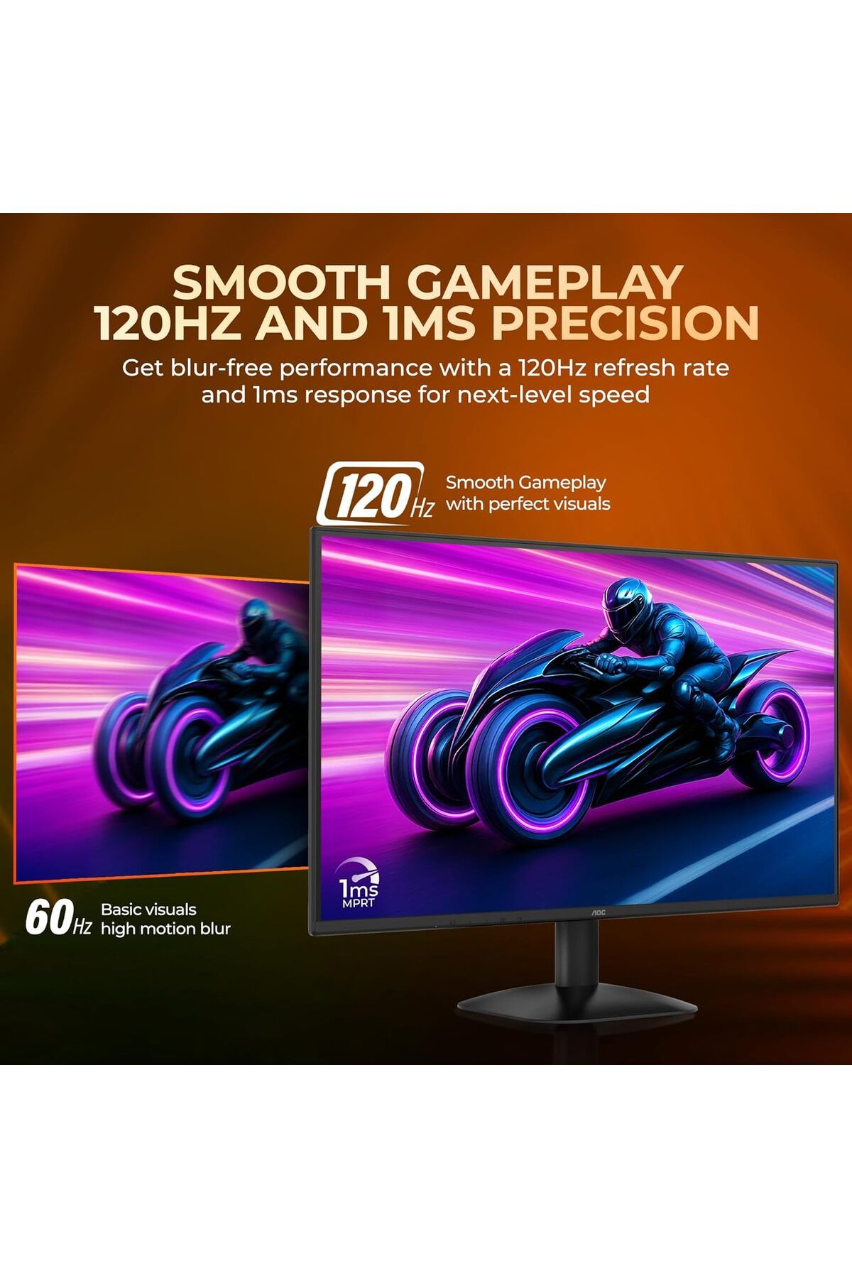 Aoc-Gaming Monitor QHD 24 Inch - 120Hz, 1ms MPRT, Adaptive Sync, HDMI 2.0, DisplayPort 1.4, Frameles 5