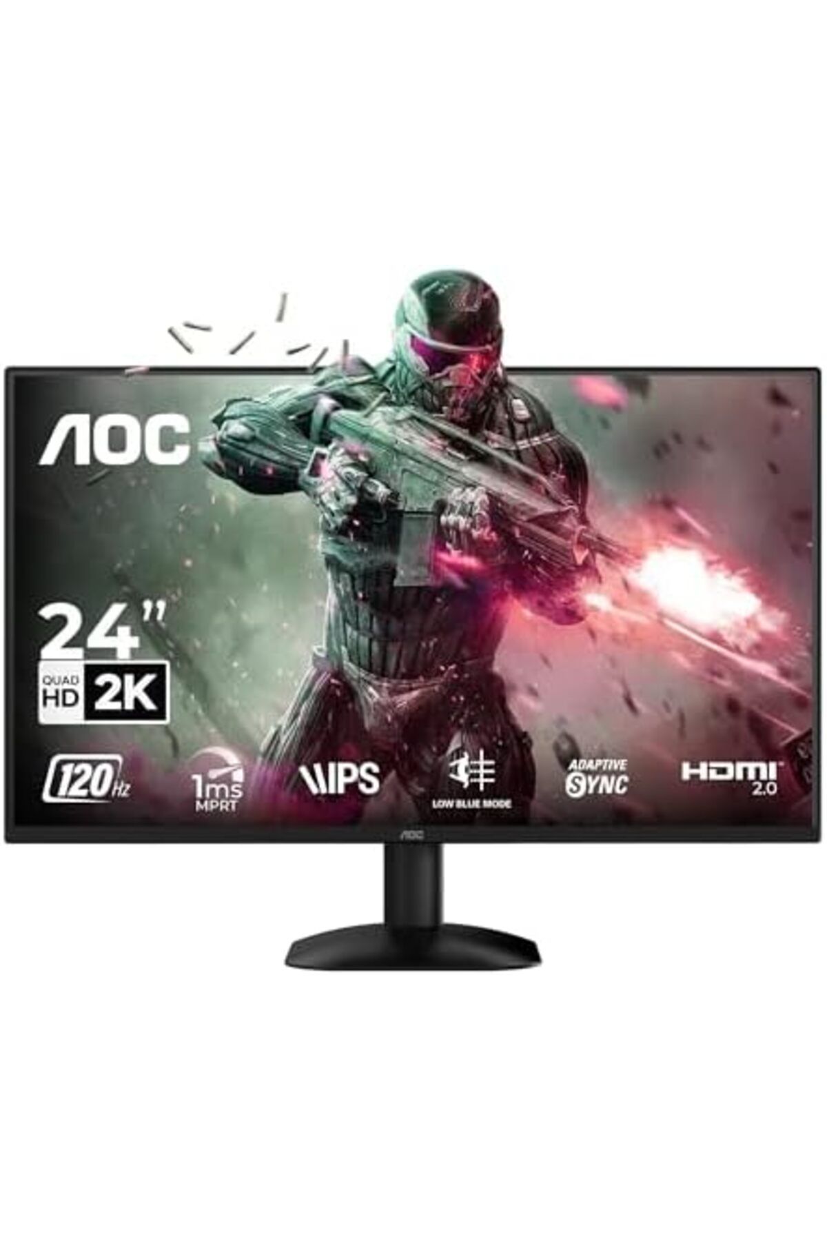 Aoc-Gaming Monitor QHD 24 Inch - 120Hz, 1ms MPRT, Adaptive Sync, HDMI 2.0, DisplayPort 1.4, Frameles 2