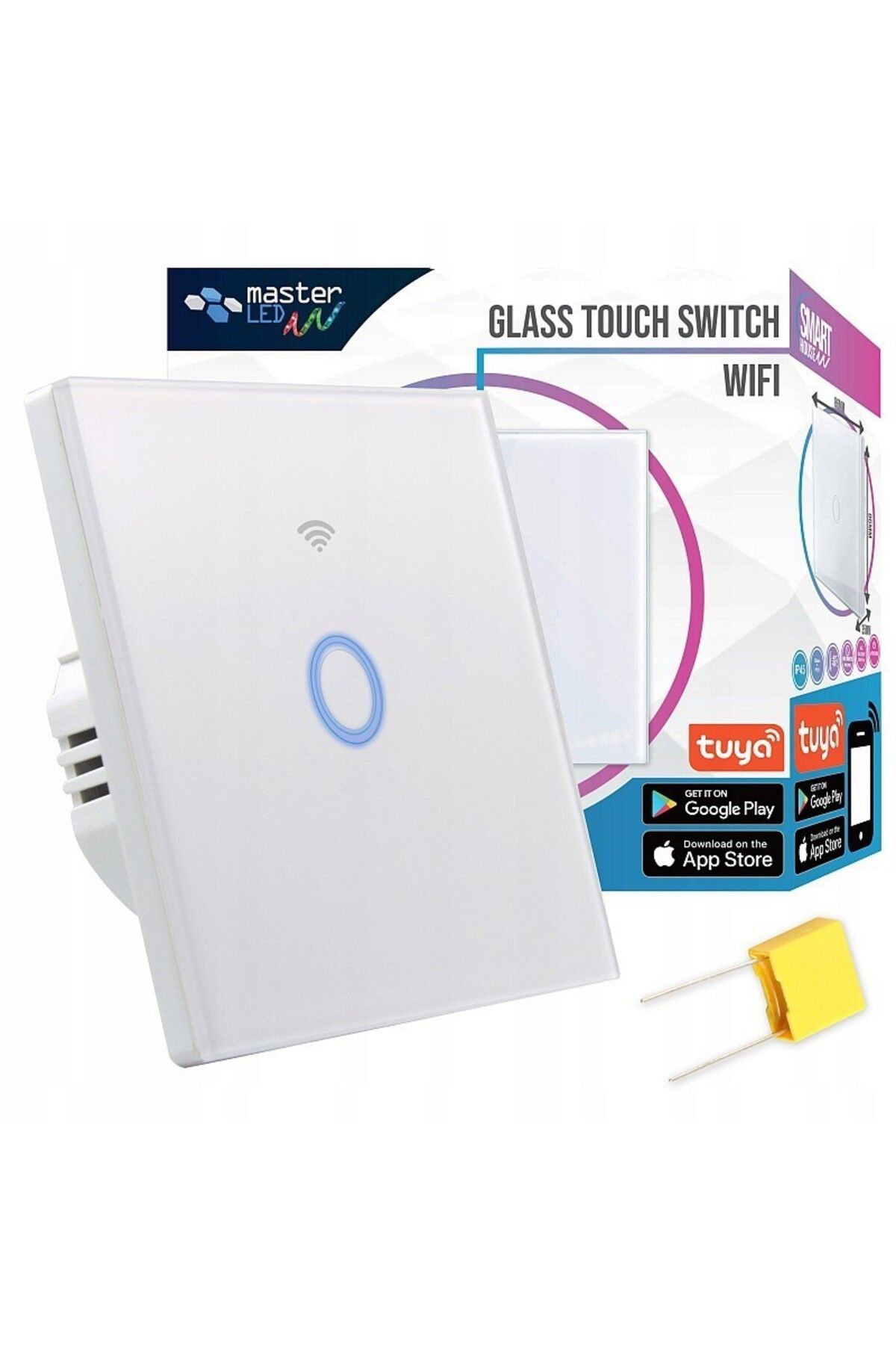 MasterLED-Comutator tactil inteligent simplu, WiFi, Android și iOS, indicator LED, alb 3