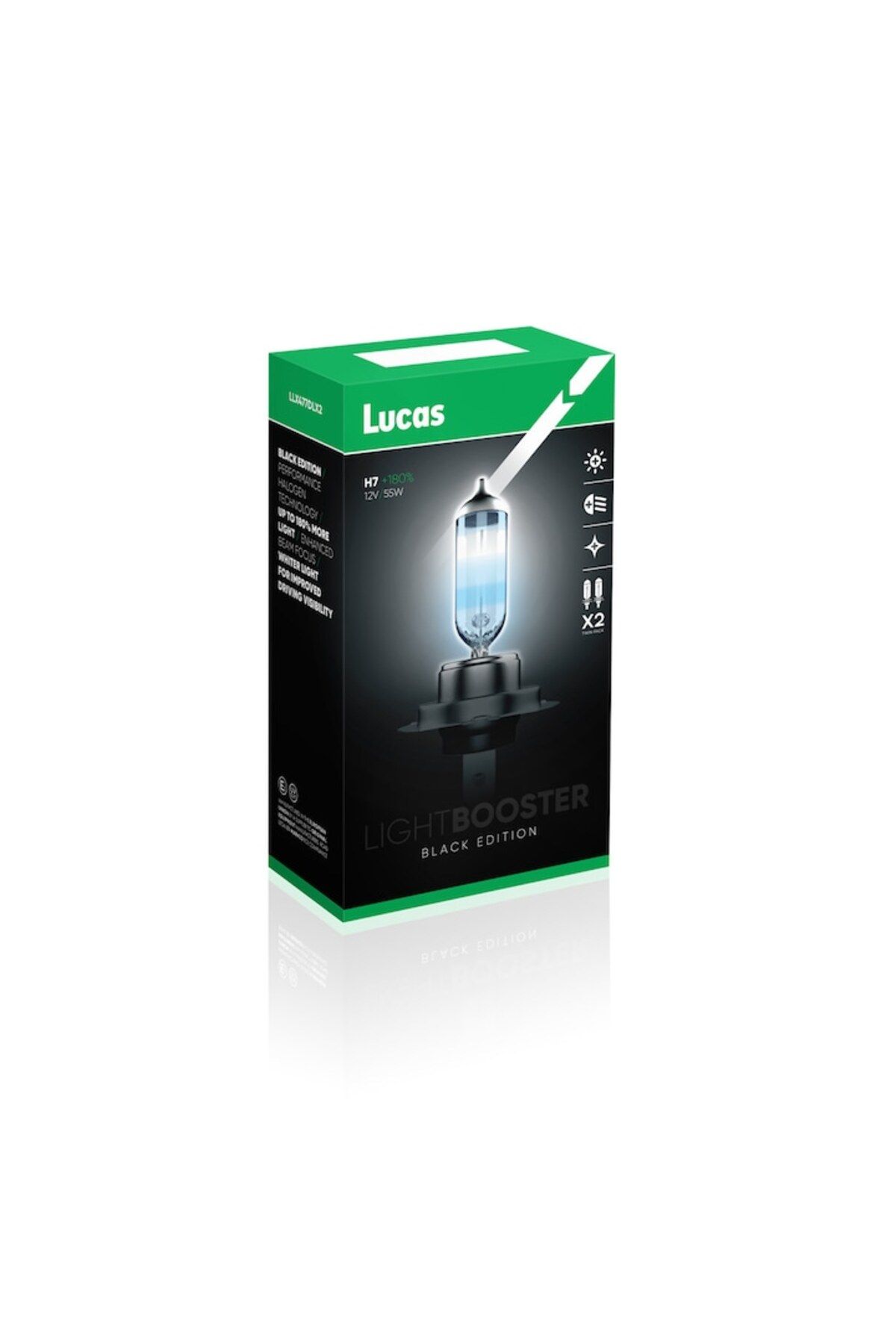 LUCAS-Set 2 becuri halogene auto H7 Light Booster 180% Black Edition 3