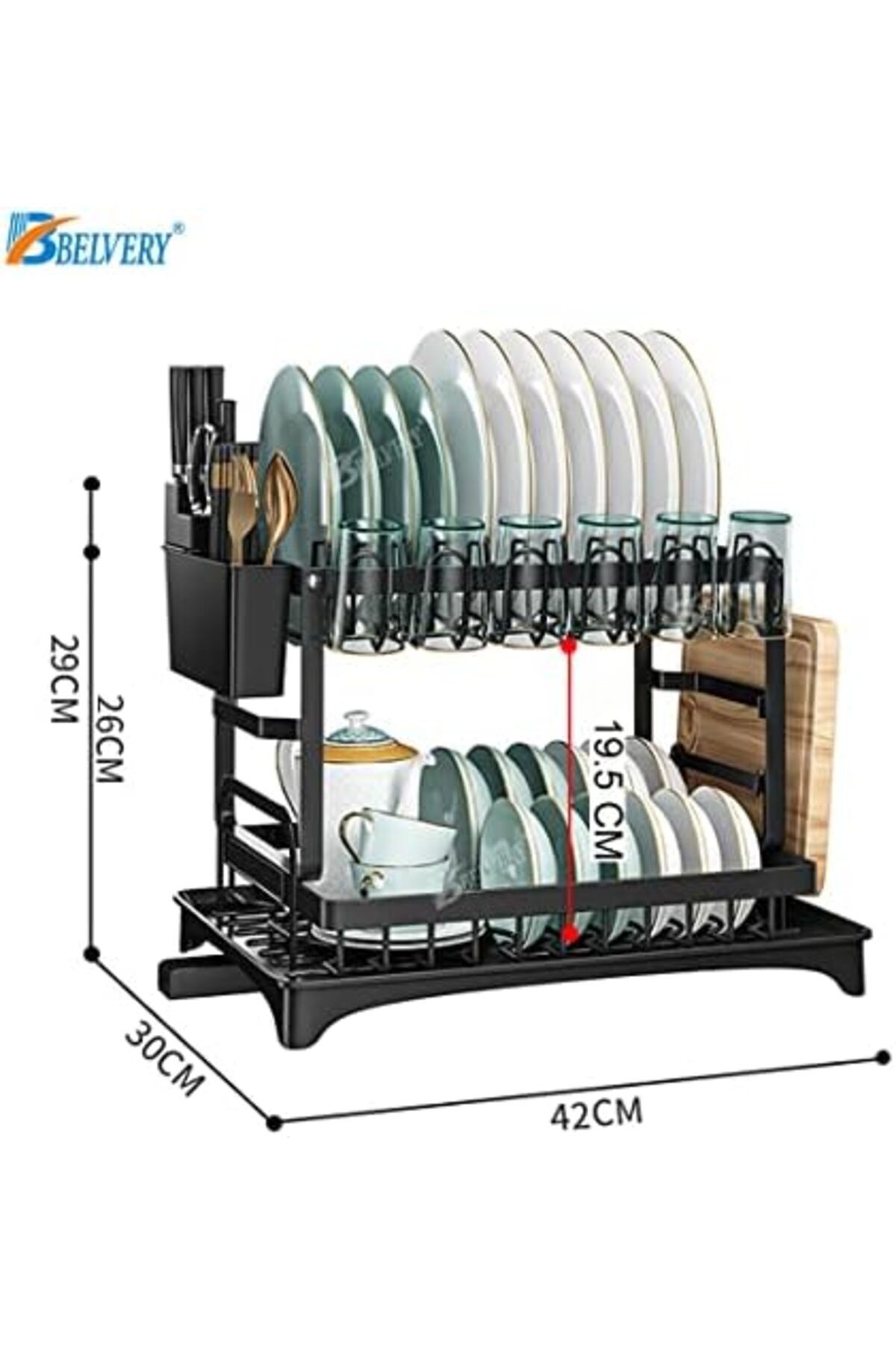 Türkiye-Foldable 2 Tiers Dish Drying Stand With Rotatable Drainage System Large Kitchen Dish Rack Scratch Re 5