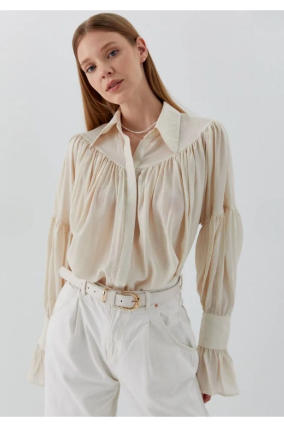 shrup-Blouse with Drawstring Detail on Chest and Cuffs 1