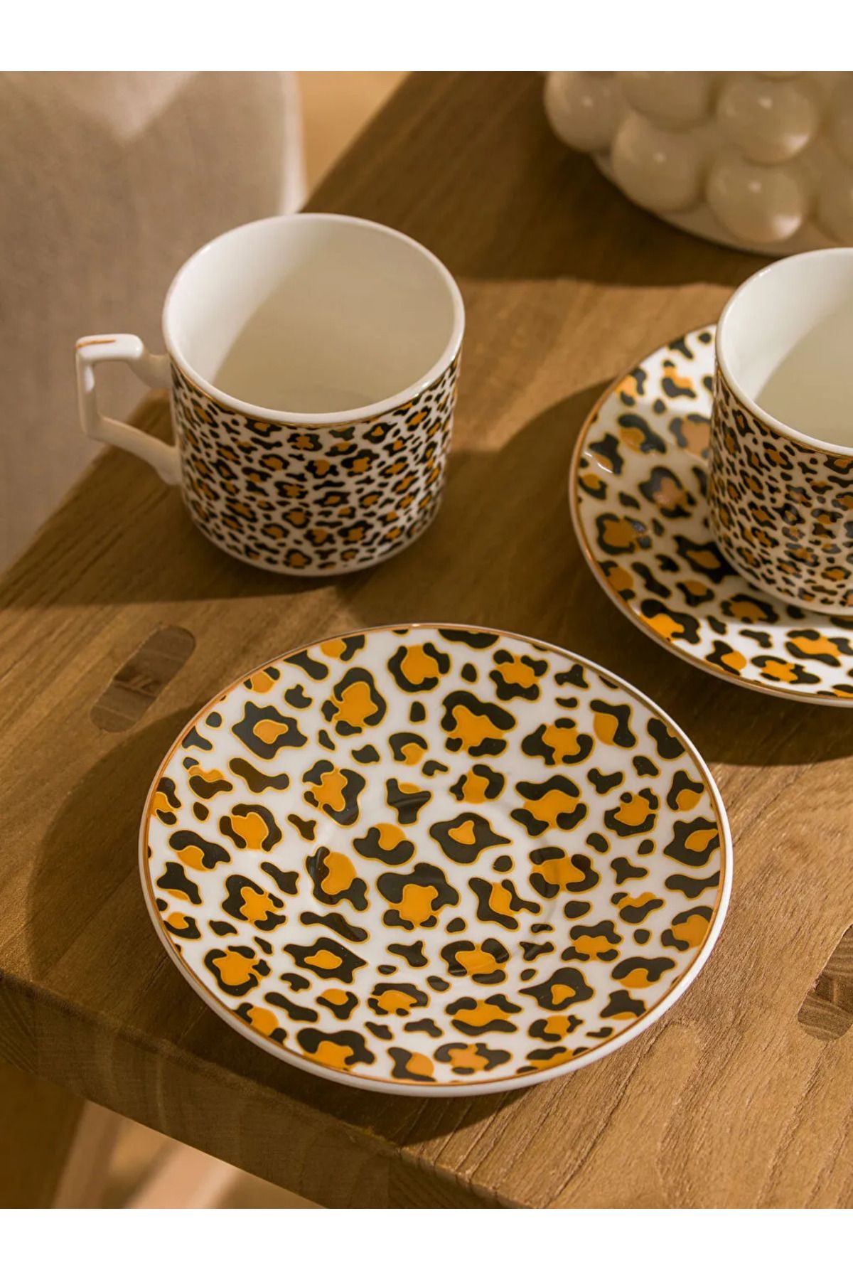 LC Waikiki-Lcw Home Mixed Leopard Pattern Porcelain Coffee Cup Set for Two 90 ml 3