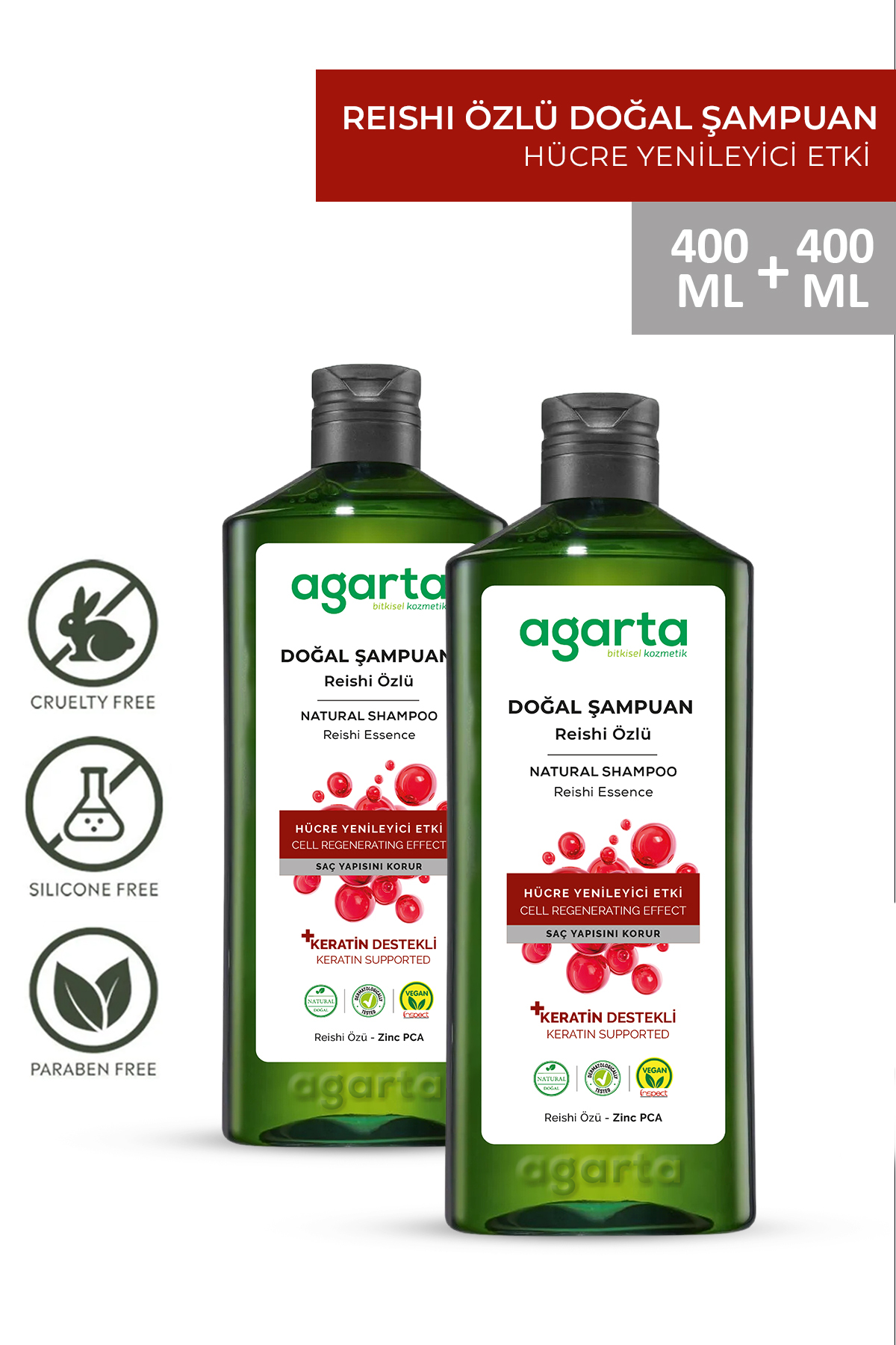 Agarta 2 Adet  Doğal Reishi Mantar Özlü Şampuan 400 ml
