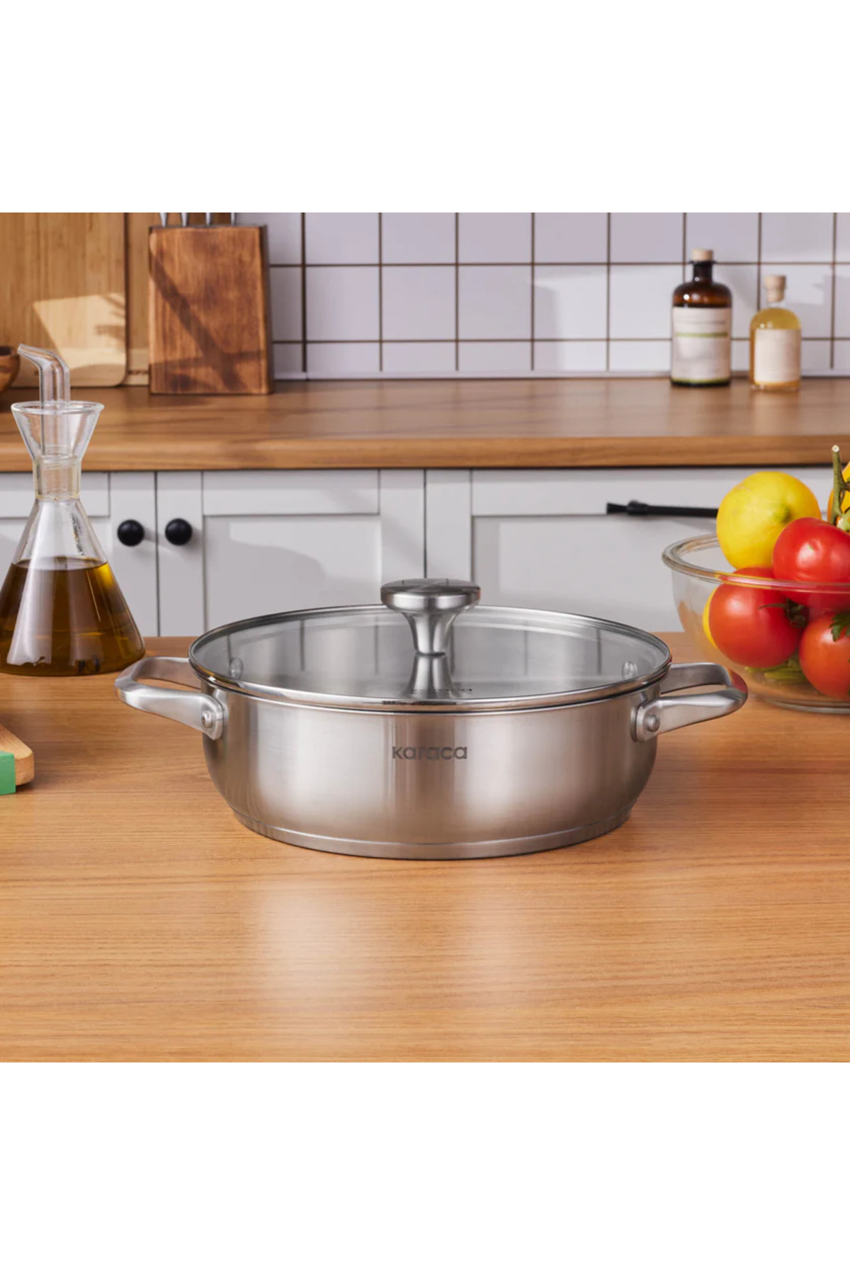 Karaca Elite rozsdamentes acél indukciós sekély lábas fedővel, 24 cm, ezüst színű