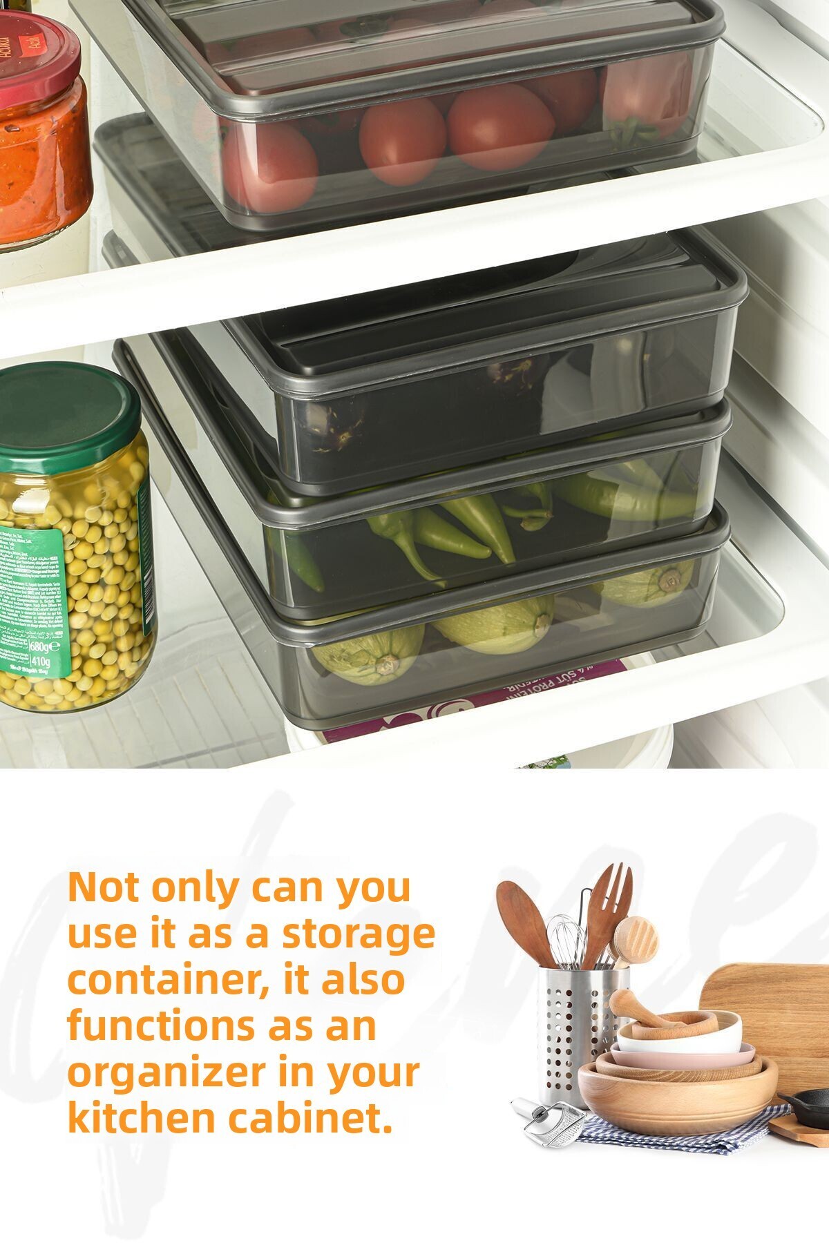 منظم ثلاجة بيلا مكون من 4 قطع - حاوية تخزين كبيرة