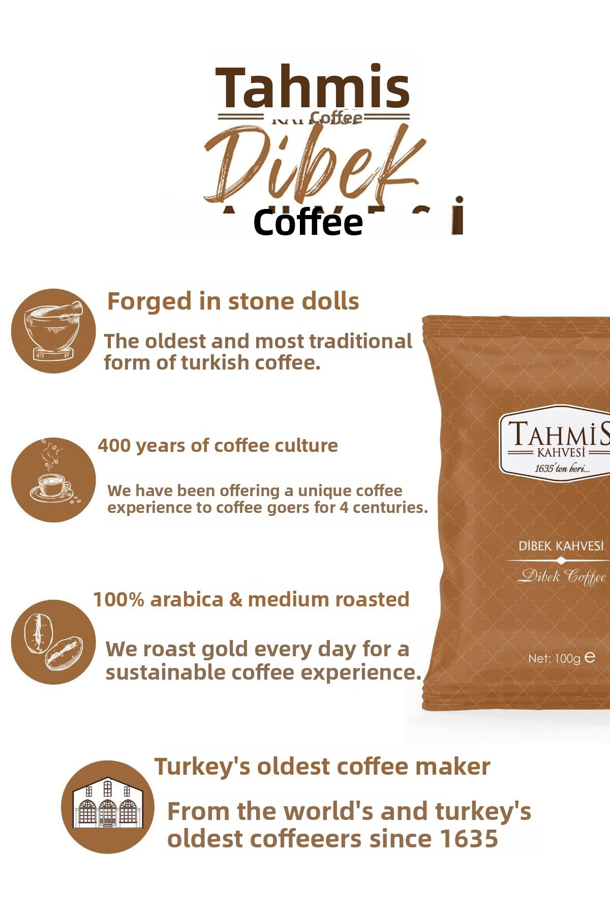 Tahmis-Single Package Plain Dibek Turkish Coffee 100 Gr 1