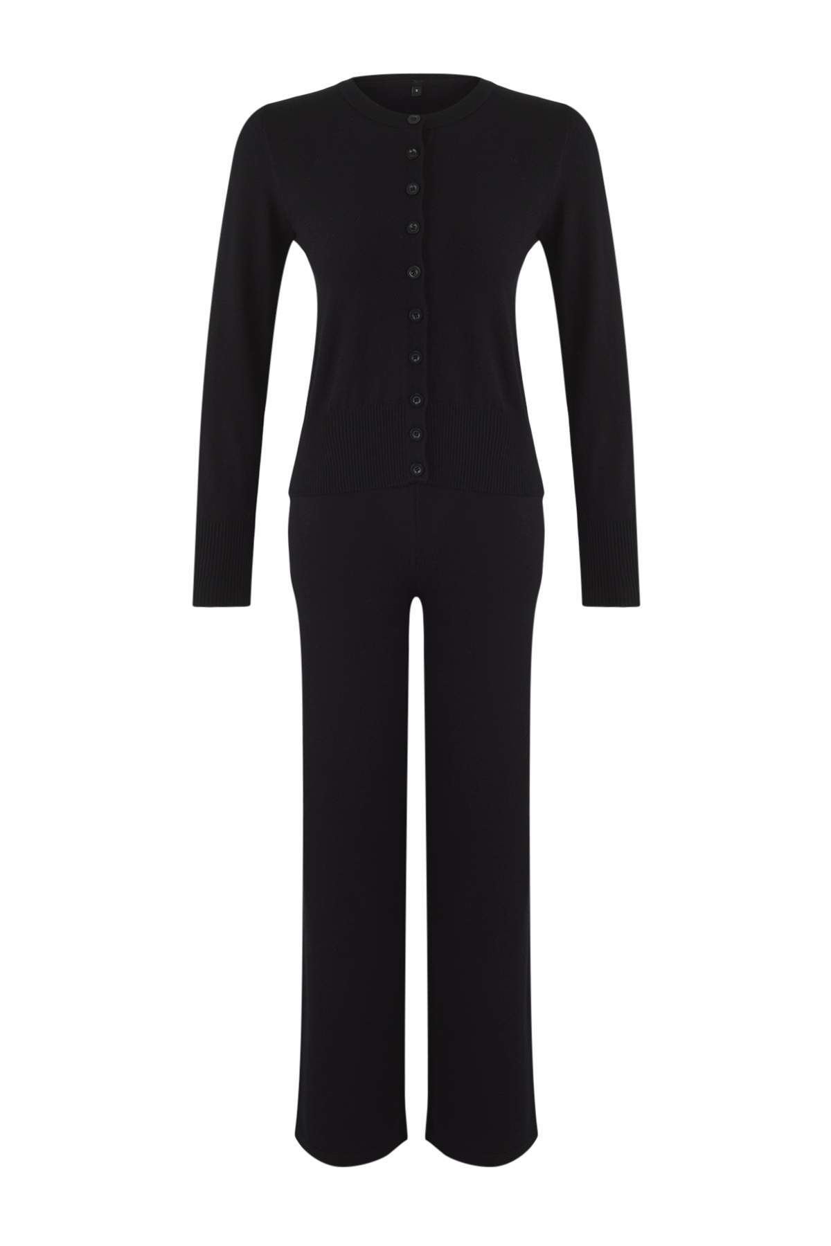 Trendyolmilla  Wardrobe Essentials Siyah Merserize Görünümlü Triko Hırka-Pantolon Alt-Üst Takım | TWOAW26AU00003 - Görsel 5